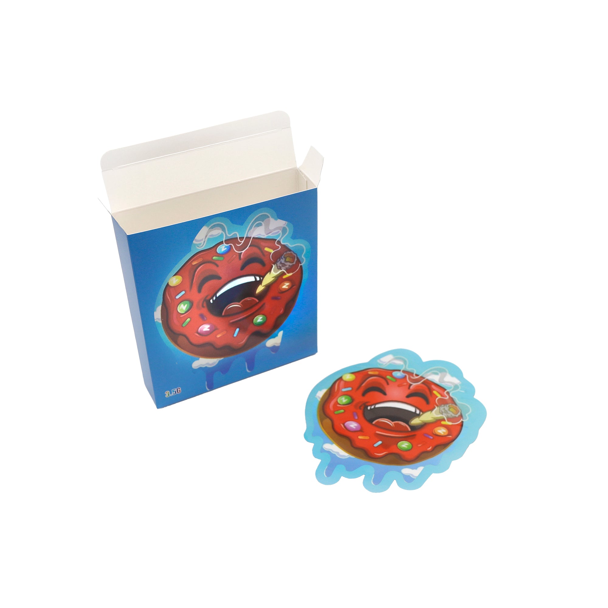 Flat Zipper Seal – Red Frosted Die Cut Donut Smell Proof Mylar Foil with Matching Box 3.5g
