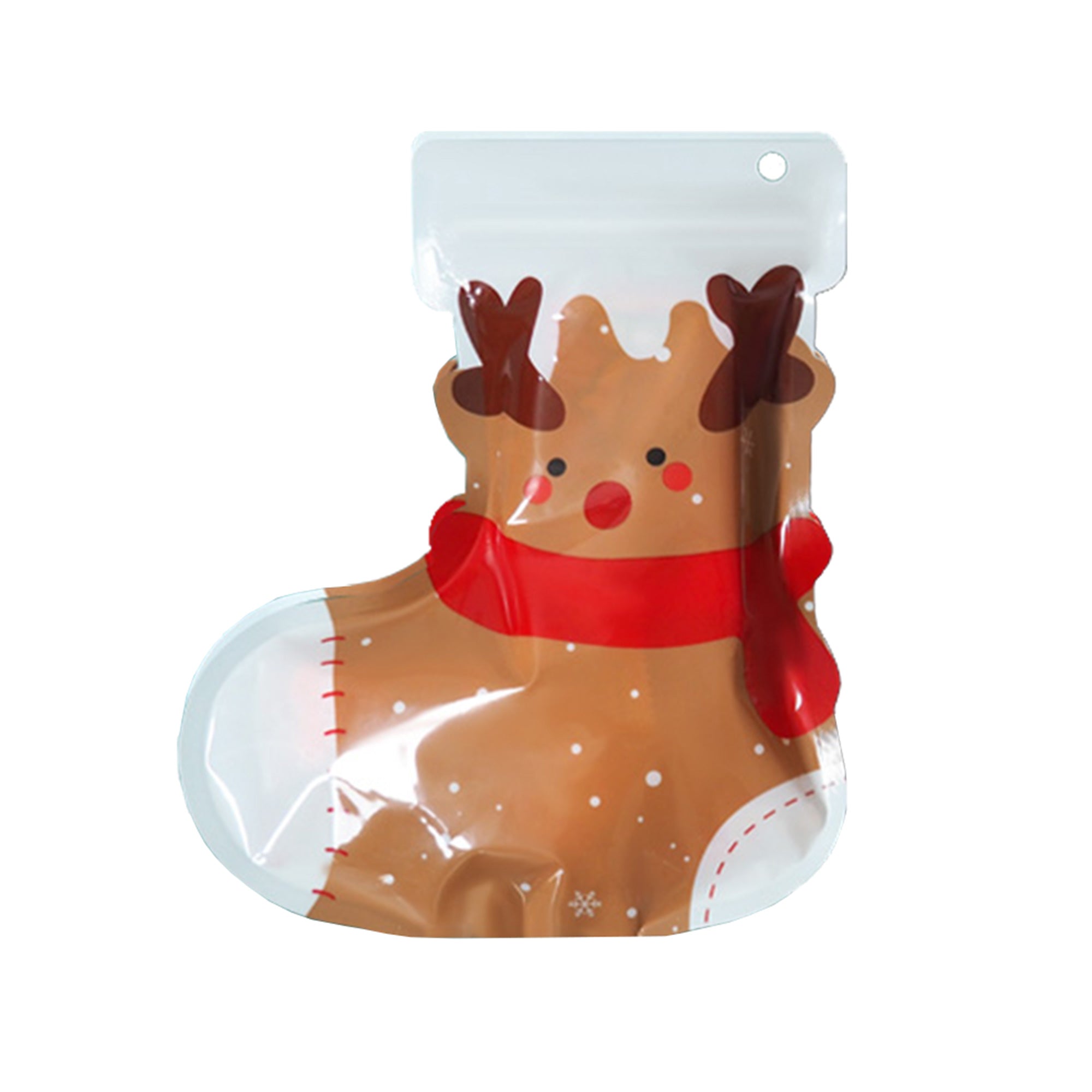 Festive Flat Zipper Seal Bags – Christmas Stocking Plastic Design with Round Hang Hole