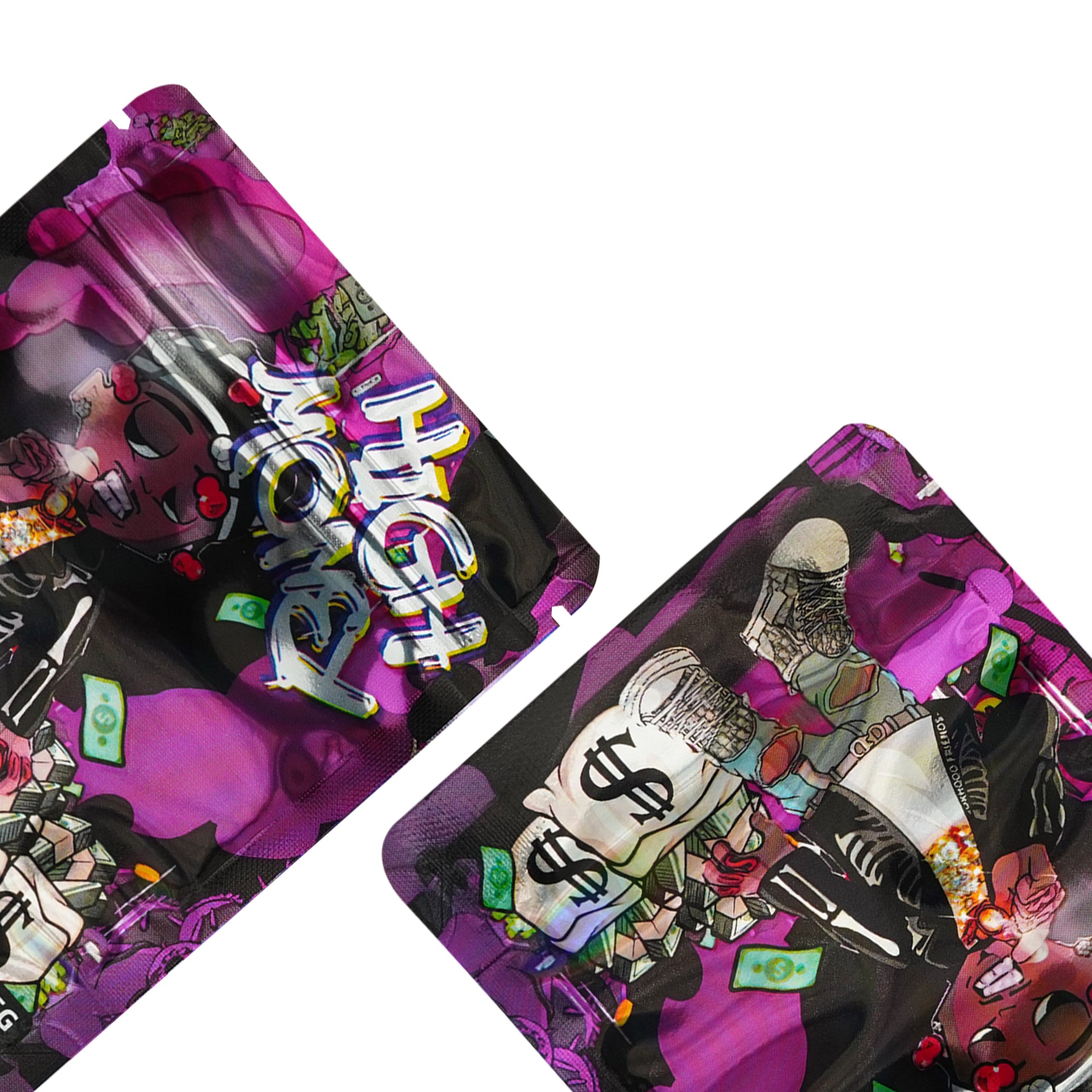 Holographic Five Assorted Design Smell Proof Mylar Foil Stand Strong® Bags
