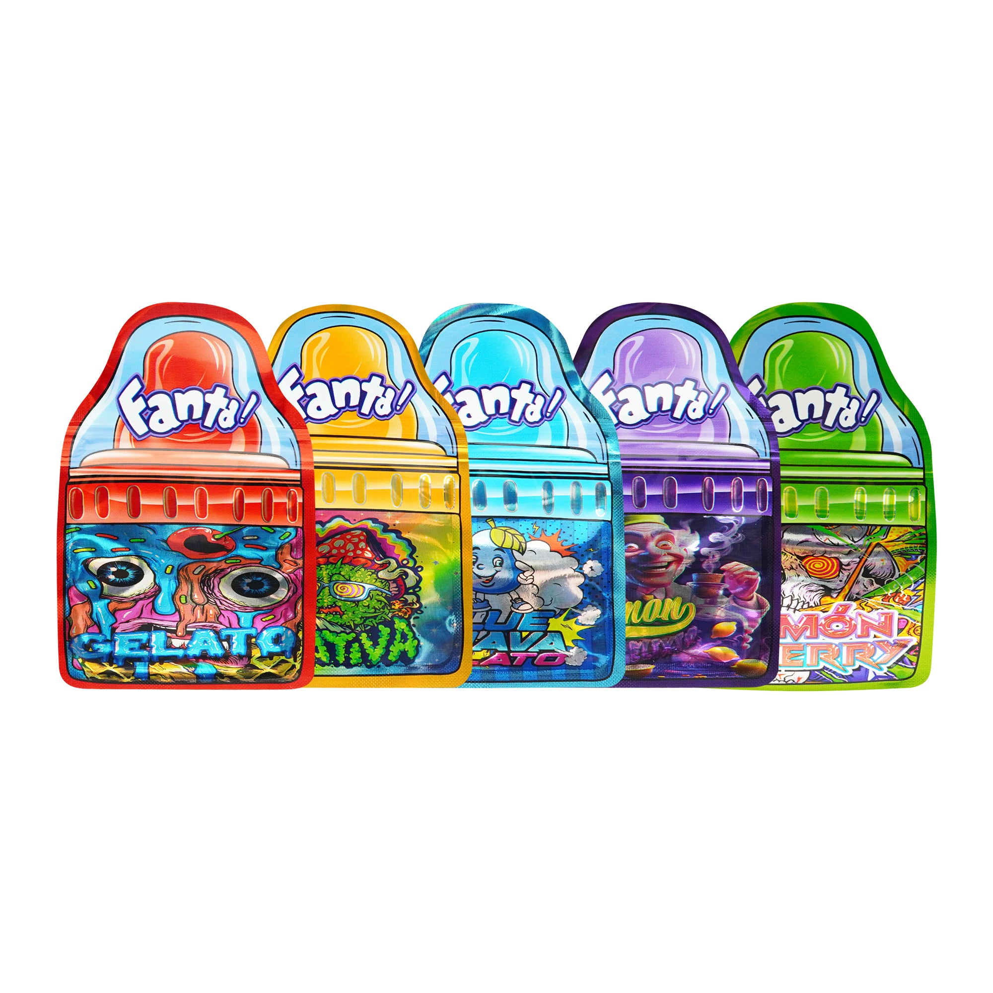Fanta Bottle Pop Die Cut Smell Proof Mylar Foil Flat Zipper Seal Bags