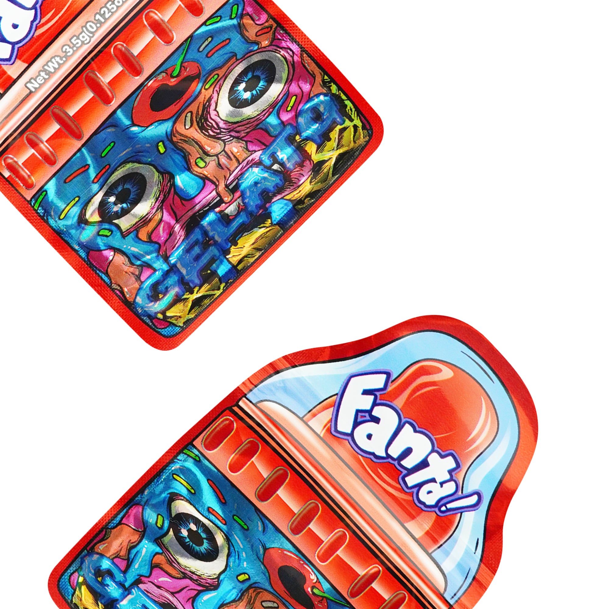 Fanta Bottle Pop Die Cut Smell Proof Mylar Foil Flat Zipper Seal Bags