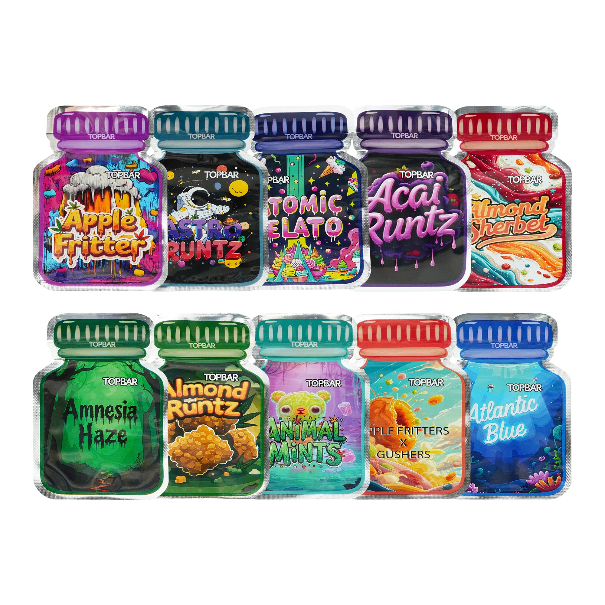 Holographic Jar Bottle Die Cut Smell Proof Mylar Foil Flat Zipper Seal Bags