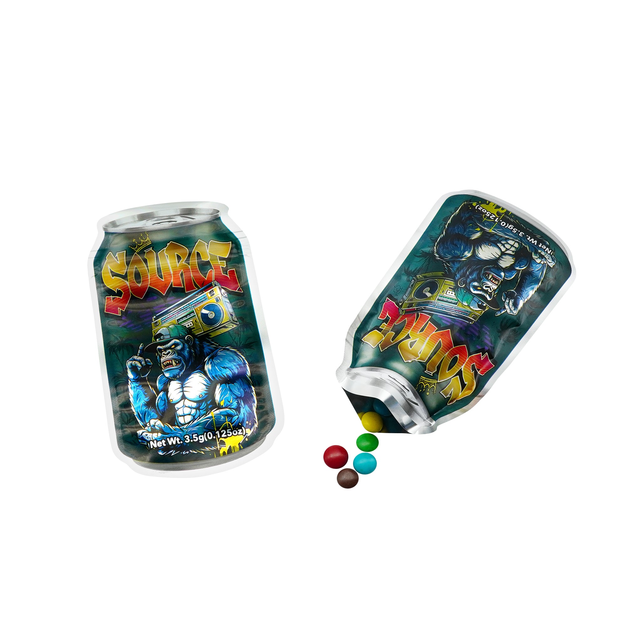 Flat Zipper Seal Bags – Holographic Soda Can Gorilla Smell Proof Mylar Foil