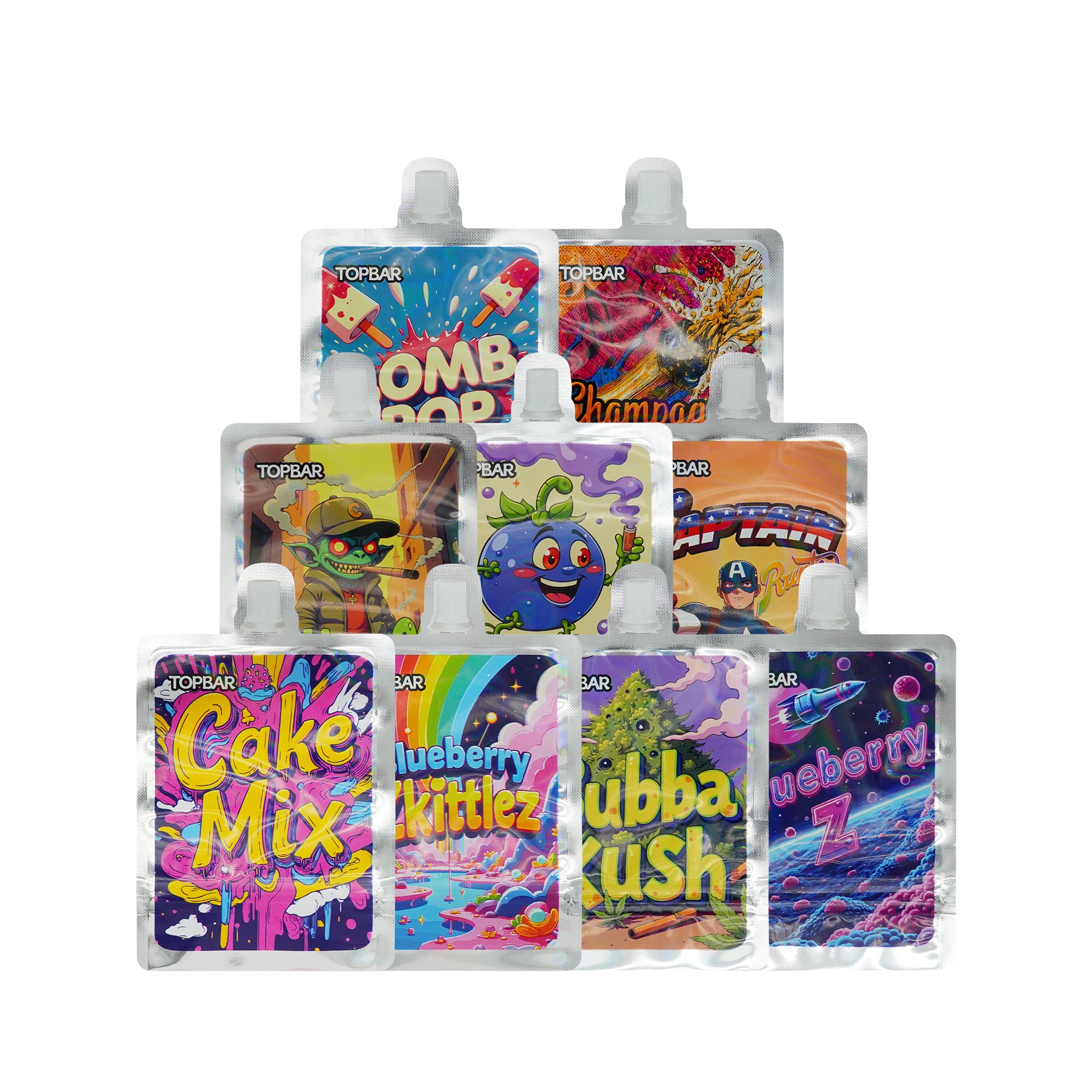 Holographic Bottle Pouch Die Cut Smell Proof Mylar Foil Flat Zipper Seal Bags
