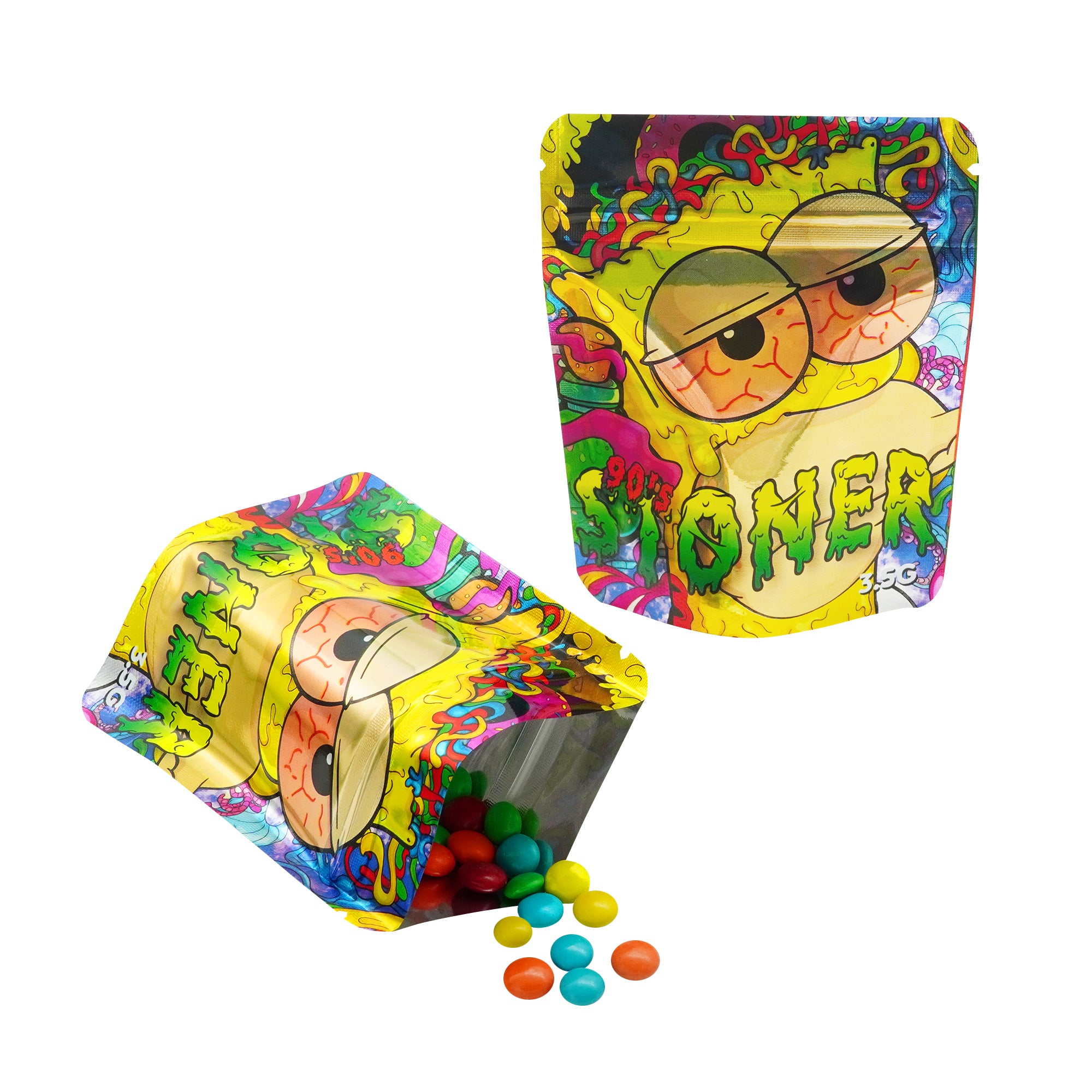 Holographic 90s Cartoon Smell Proof Metallized Foil Stand Strong® Bags