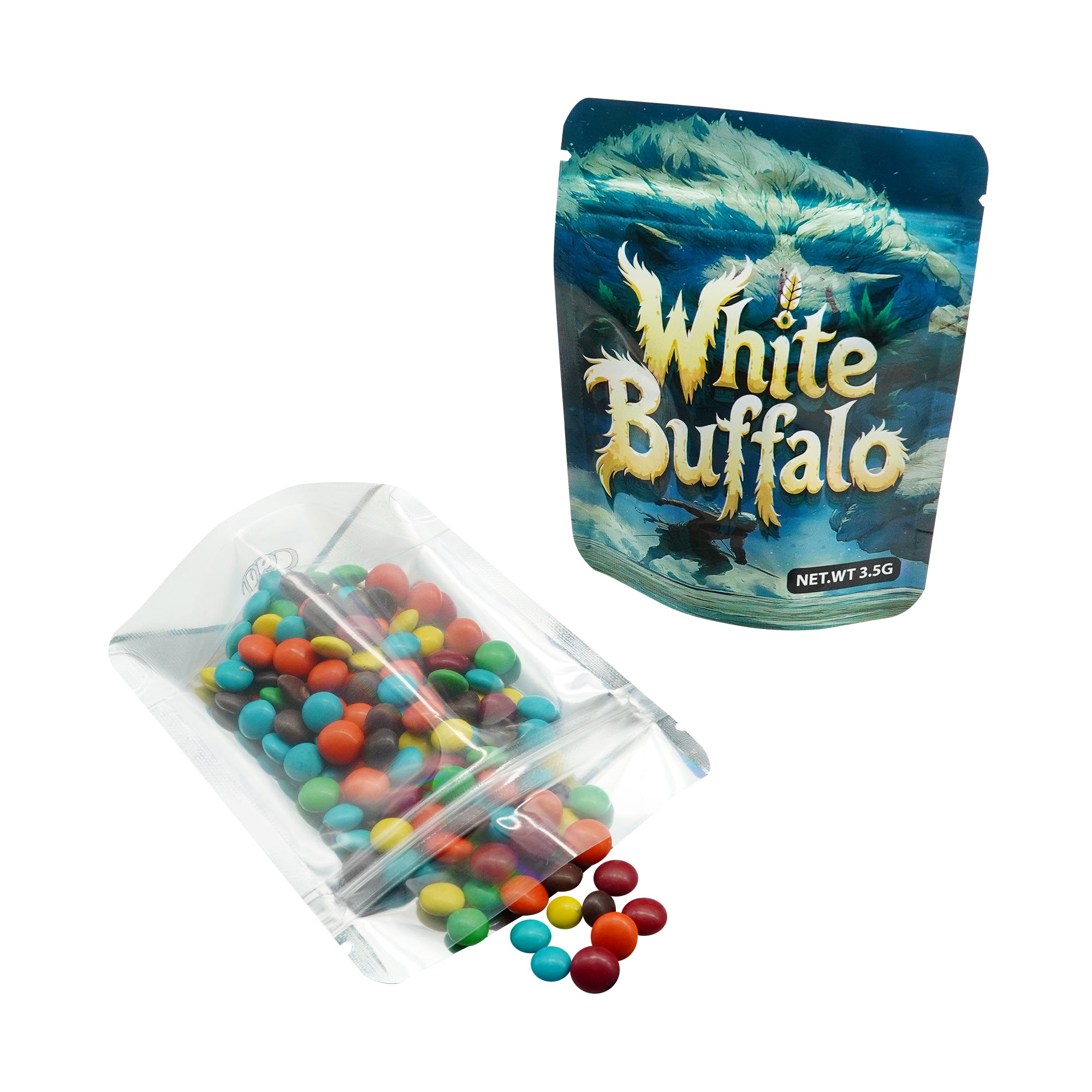 Half Holographic Assorted Design Smell Proof Mylar Foil Stand Strong® Bags