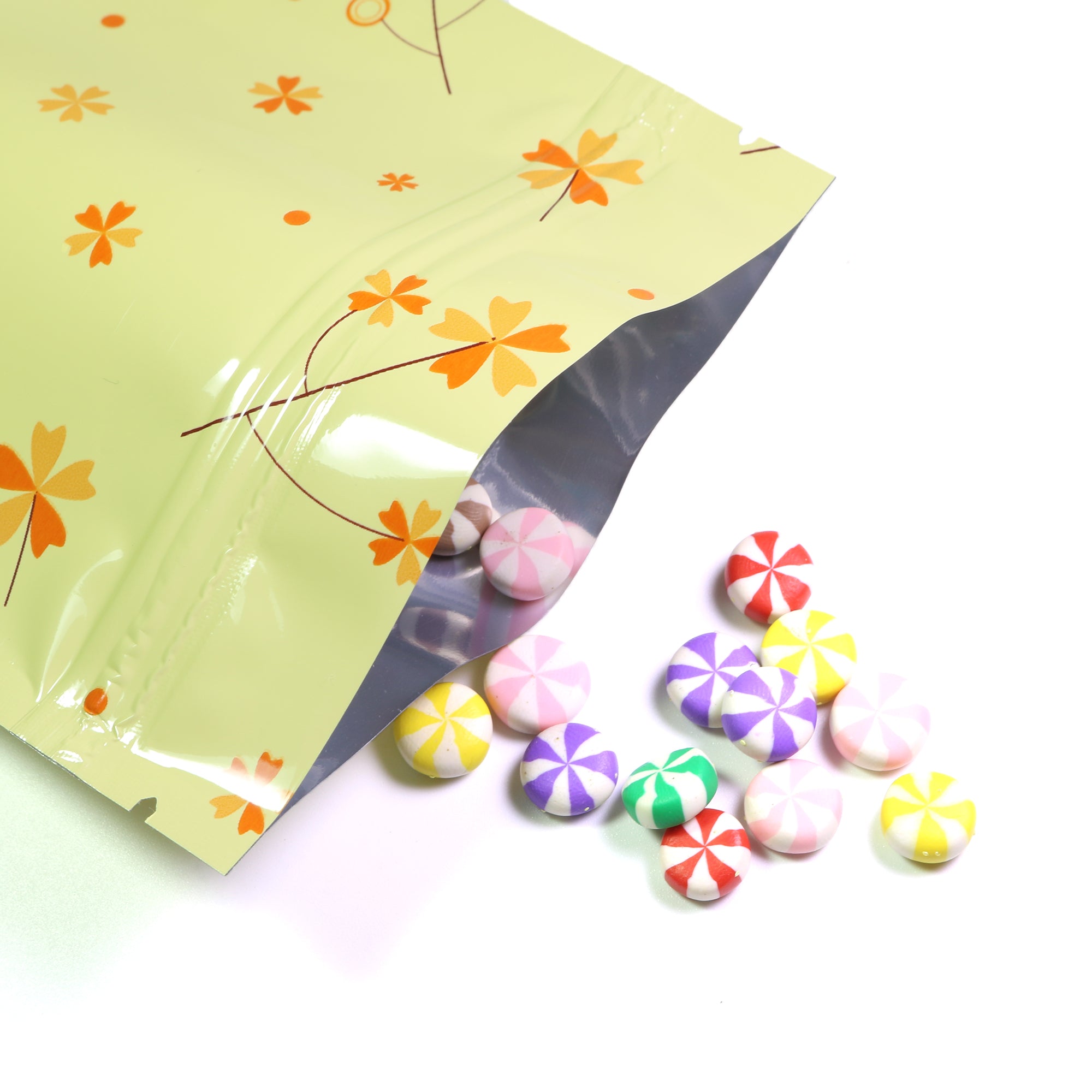 Glossy Autumn Leaves Yellow Flower Designed Foil QuickQlick® Bags Flat Zipper Seal Bags