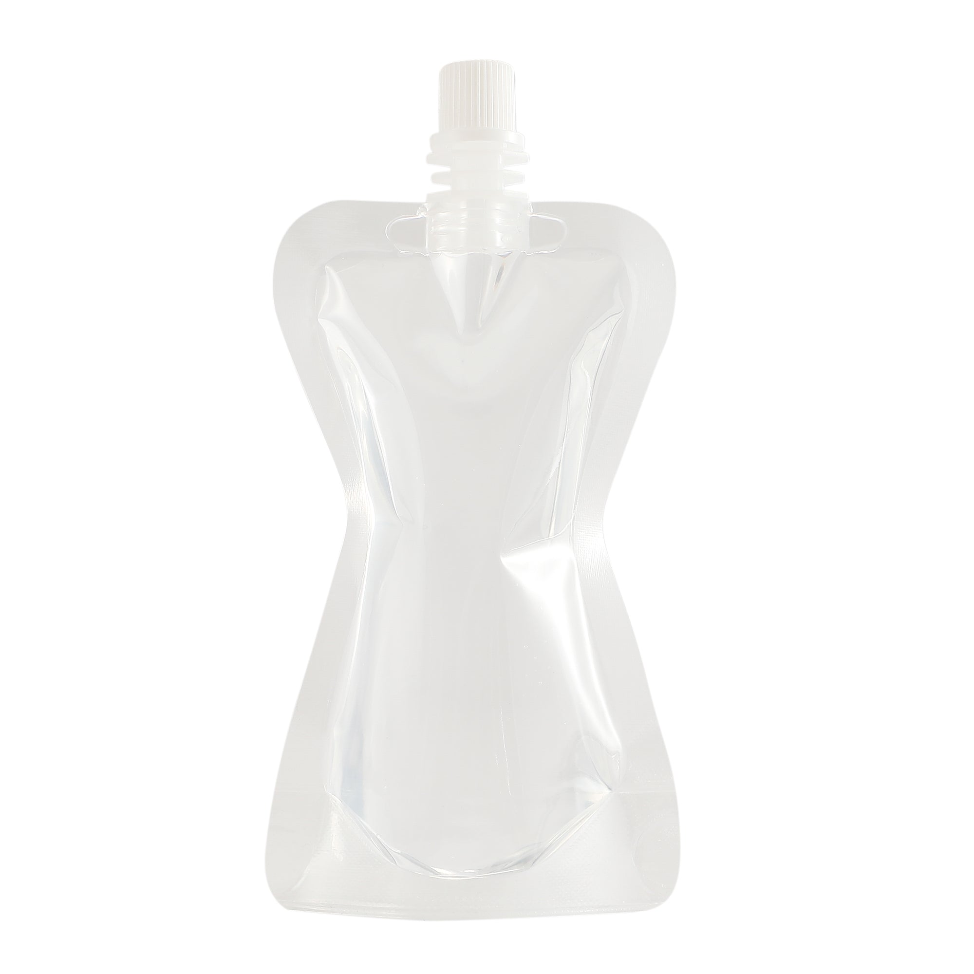 Glossy Clarity Clear Hourglass Plastic Stand Pouch with Top Screw Cap Spout