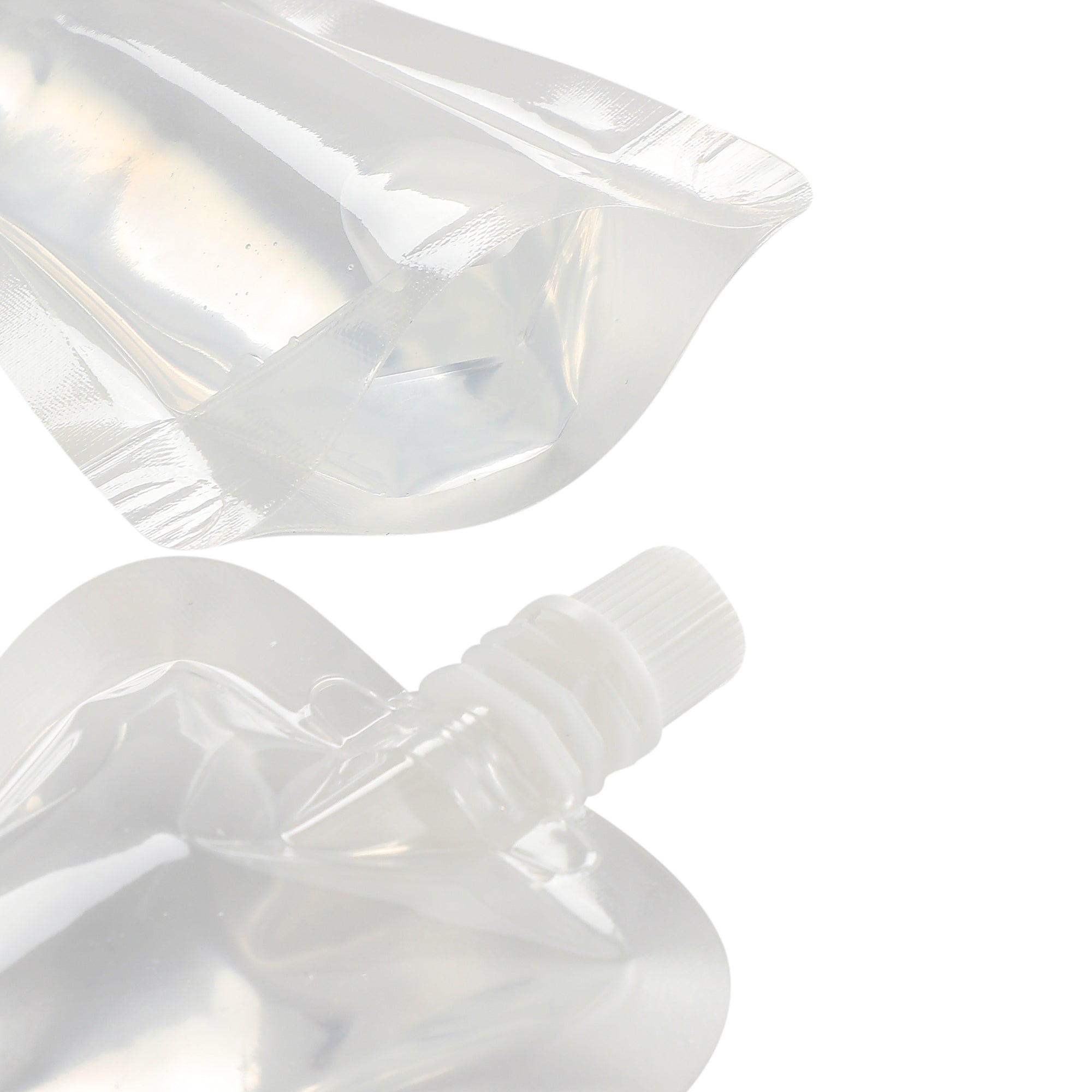 Glossy Clarity Clear Hourglass Plastic Stand Pouch with Top Screw Cap Spout