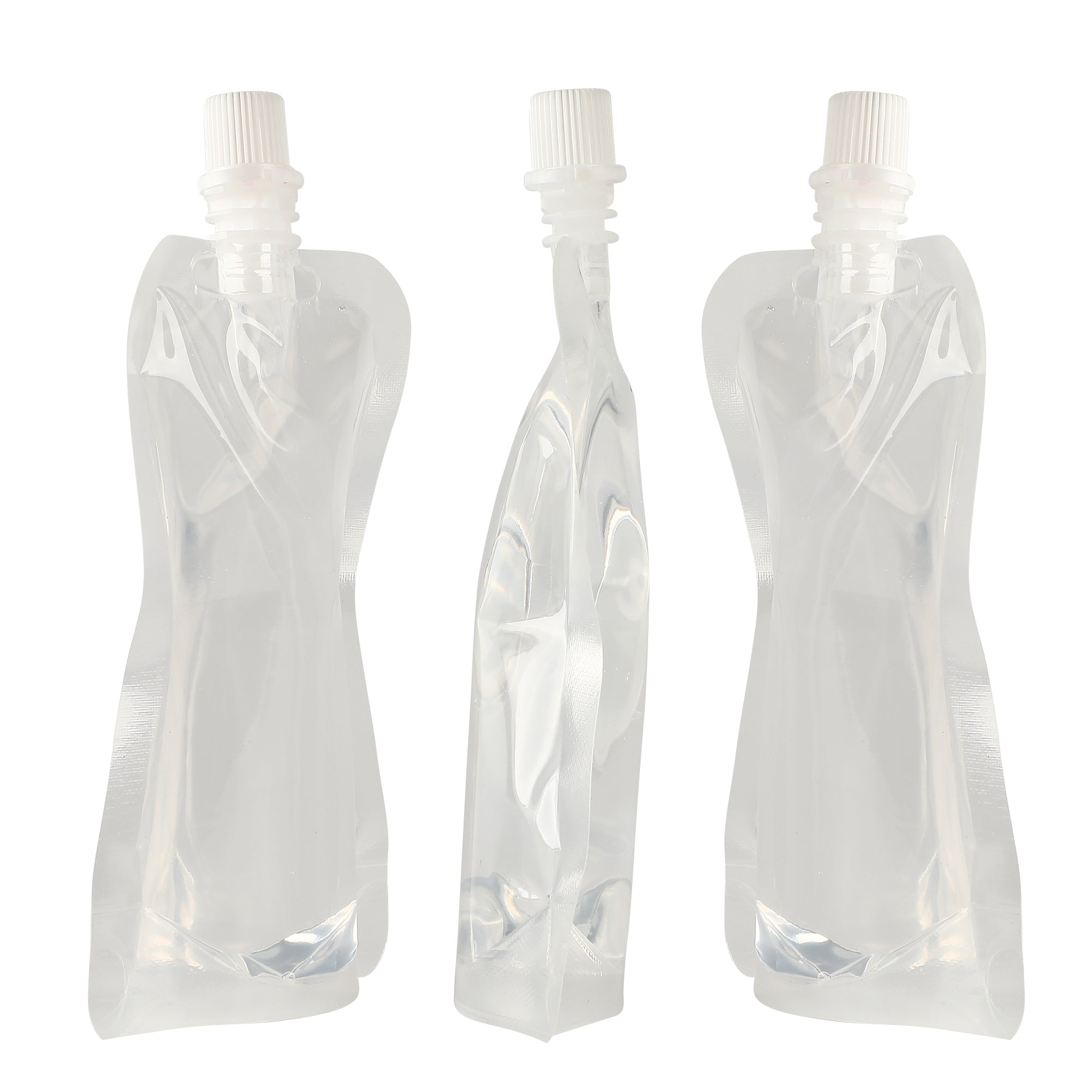 Glossy Clarity Clear Hourglass Plastic Stand Pouch with Top Screw Cap Spout