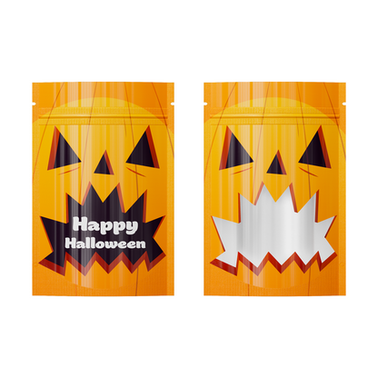 QQ Studio® Double-Sided Glossy Halloween Orange Pumpkin Designed Mylar Stand Strong® Bags