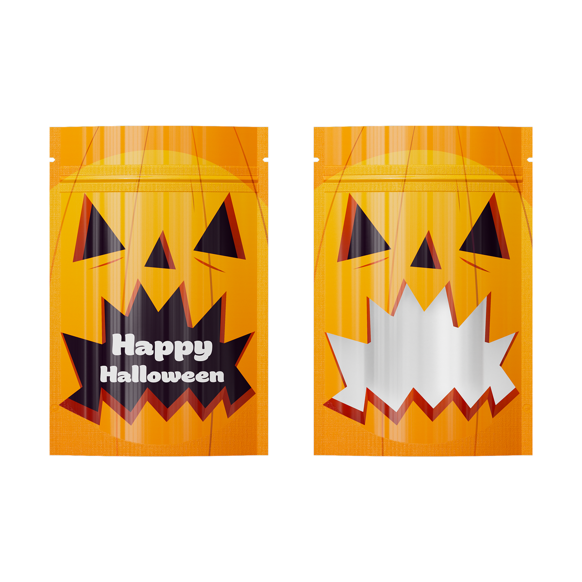 Double-Sided Glossy Halloween Orange Pumpkin Designed Mylar Stand Strong® Bags