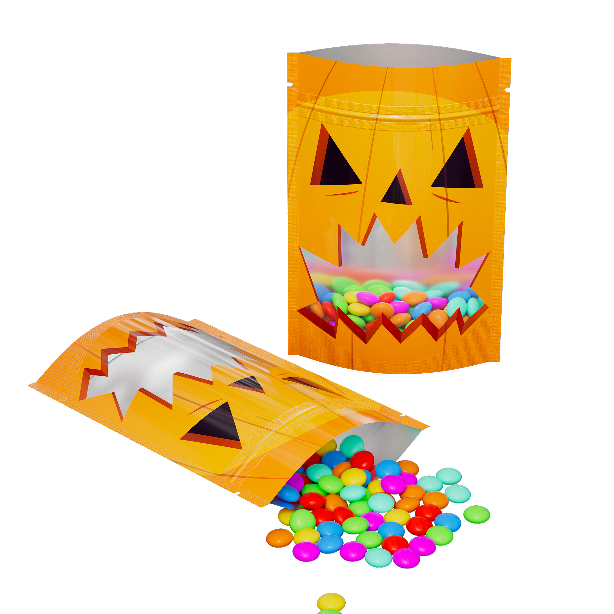 Double-Sided Glossy Halloween Orange Pumpkin Designed Mylar Stand Strong® Bags