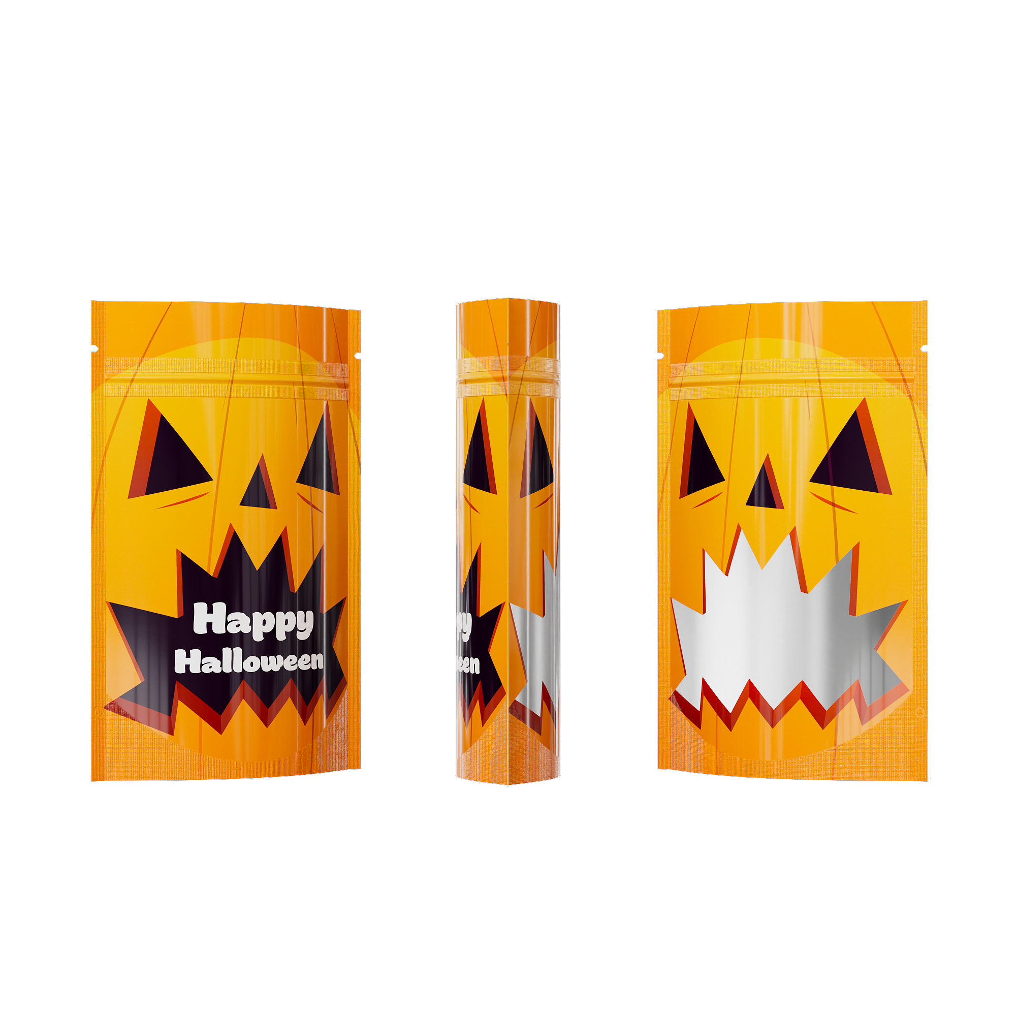 Double-Sided Glossy Halloween Orange Pumpkin Designed Mylar Stand Strong® Bags