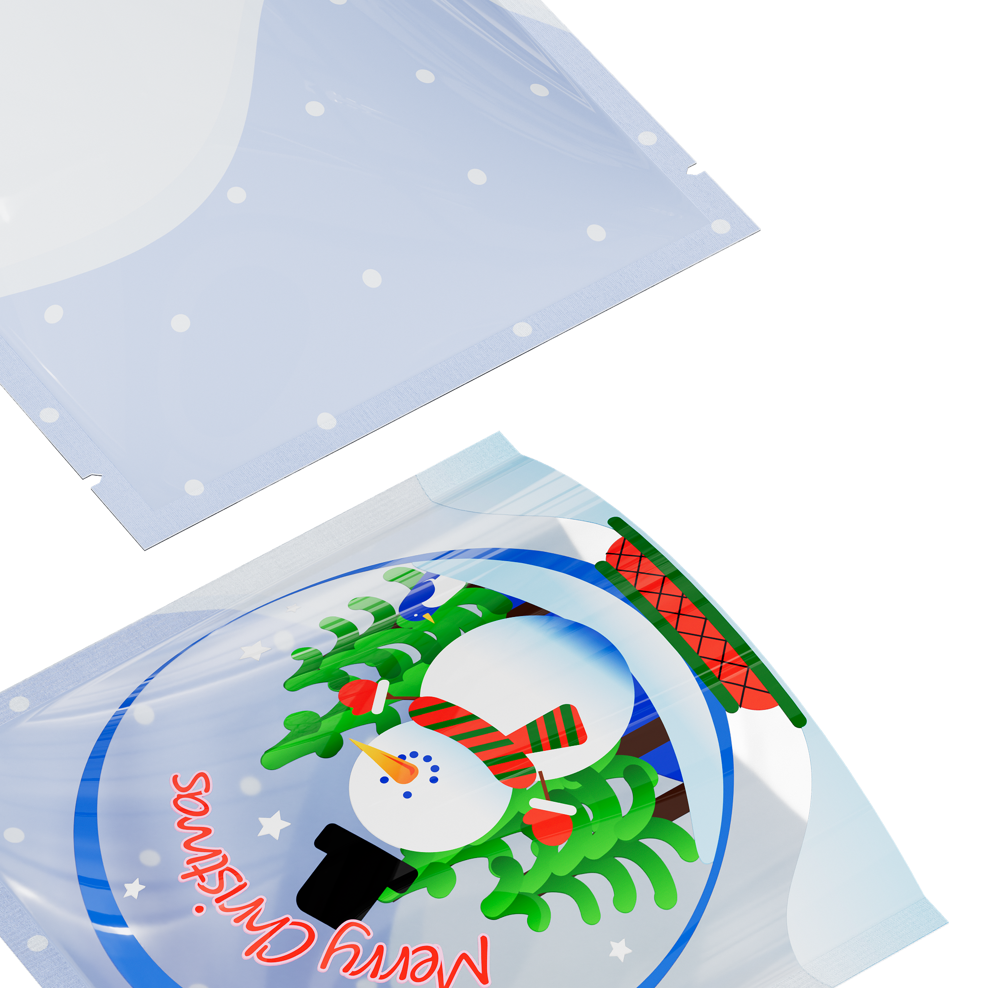 Clear Merry Christmas Snow Globe Window Display Flat Open Fill SlickSeal™ Bags