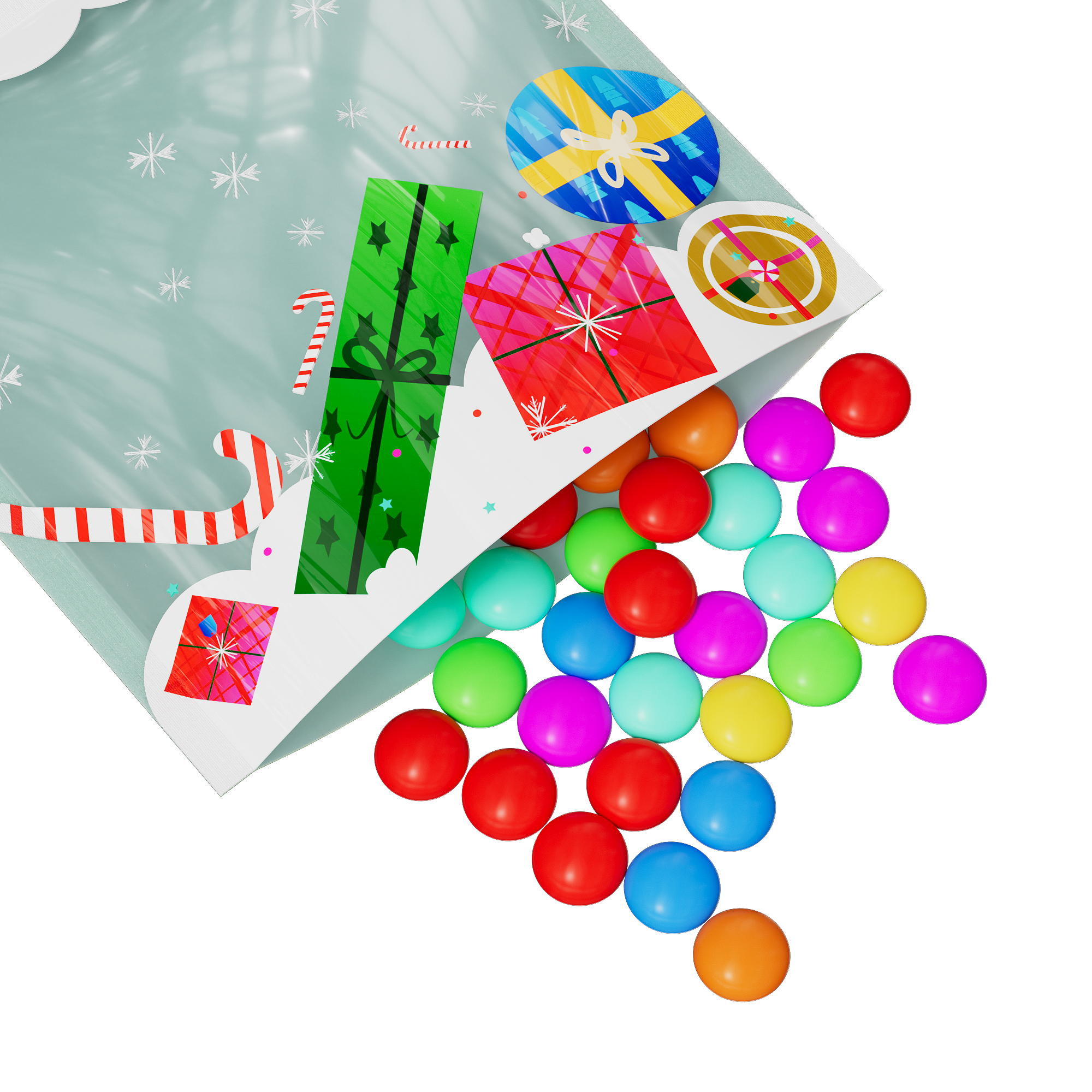 Clear Holiday Gift Window Display and Green Flat Open Fill SlickSeal™ Bags