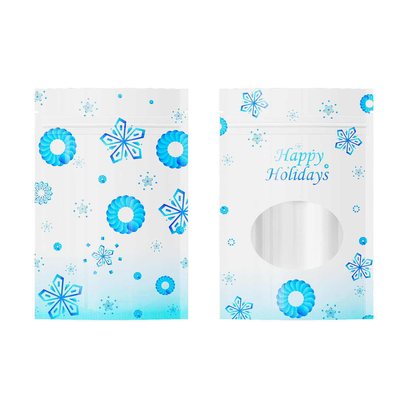 QQ Studio® Glossy Happy Holidays Round Window Plastic and Mylar Stand Strong® Bags