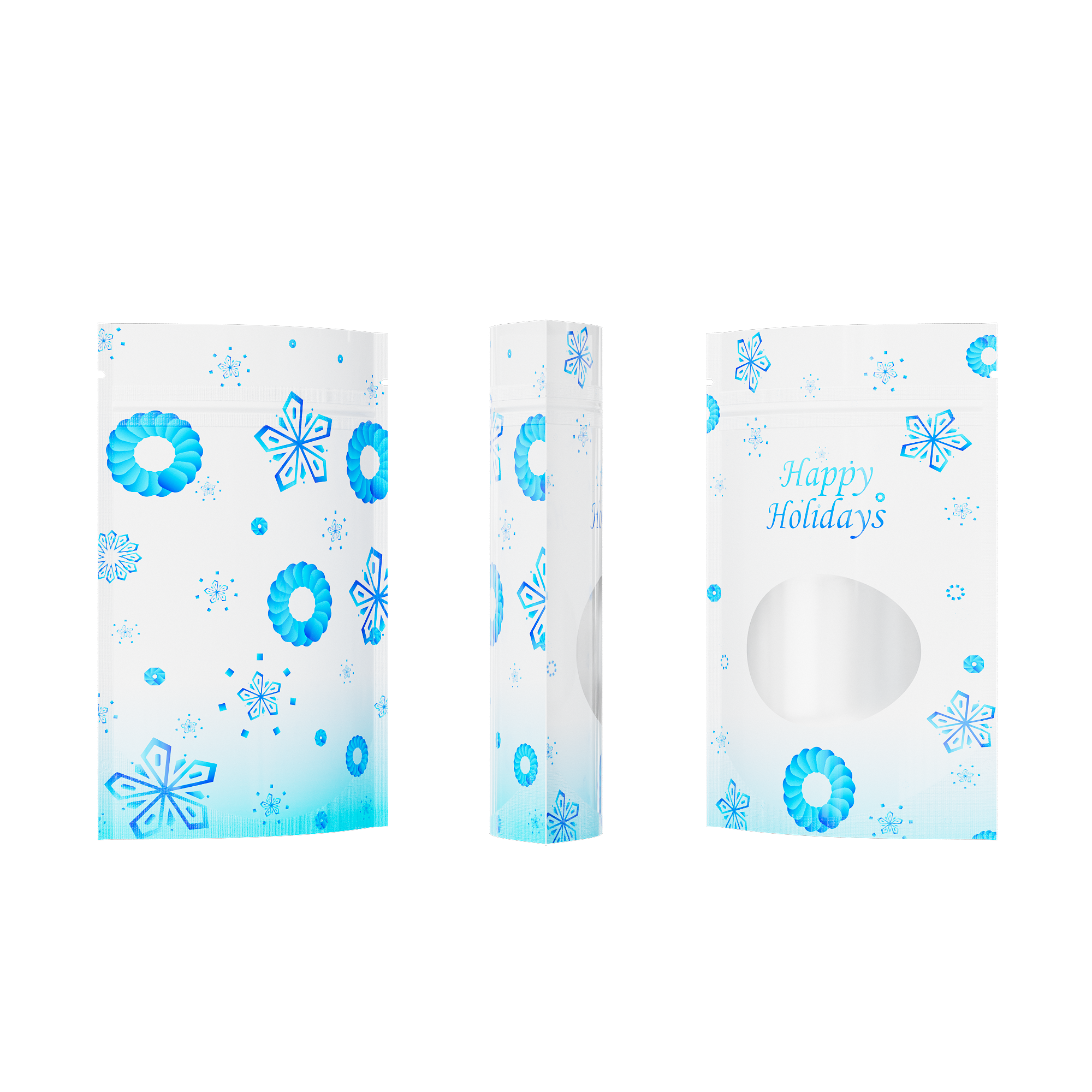 Glossy Happy Holidays Round Window Plastic and Mylar Stand Strong® Bags