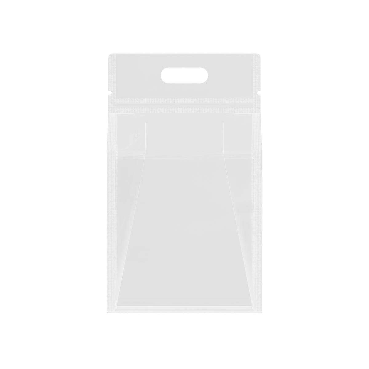 Customizable Clean Clear Polyethylene Side Gusset Stand Zipper Seal Bags with Die Cut Handles (Basic Printing)