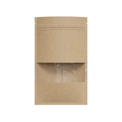 Customizable Vintage Brown Kraft Clear Slit Window Flat Zipper Seal Bags (Basic Printing)