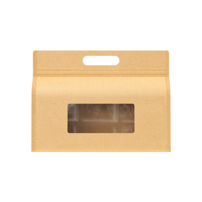 Customizable Krafty Brown Translucent Window Side Gusset Stand Up Zipper Seal Bags with Die Cut Handles (Basic Printing)