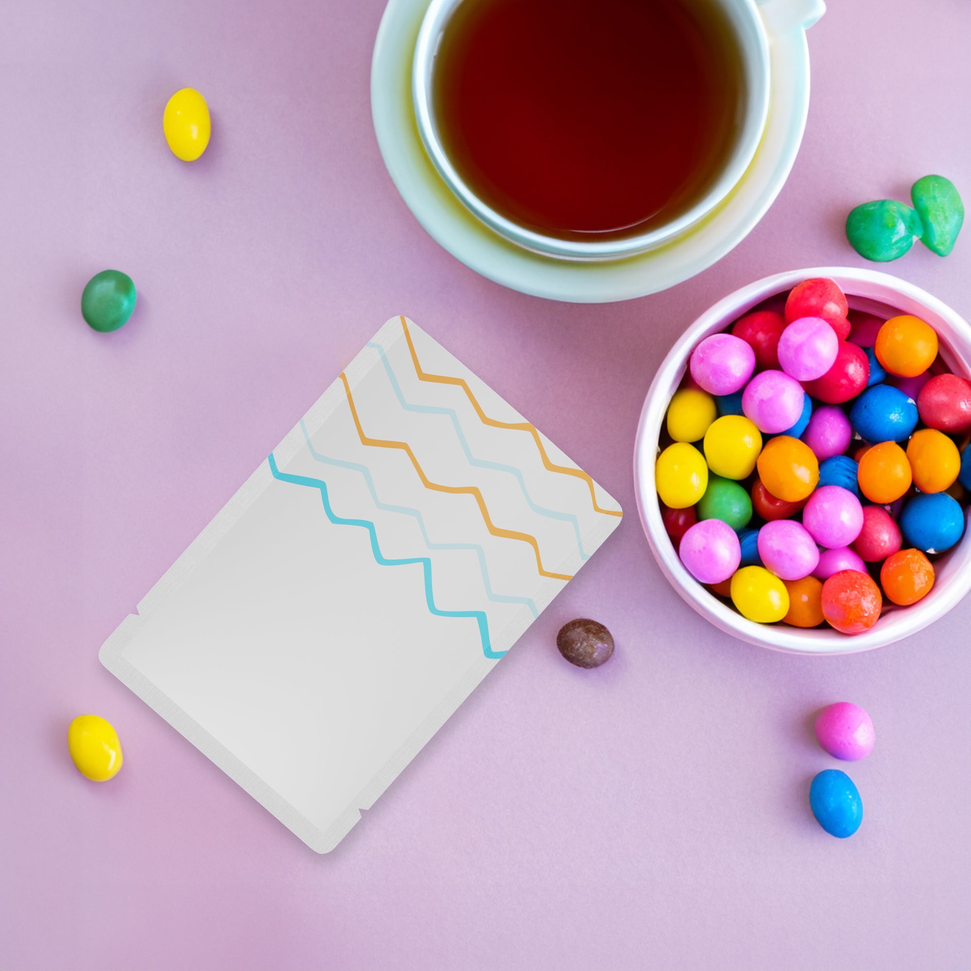 Matte Lace White with Color Lines Design Mylar Foil Open Top Bags