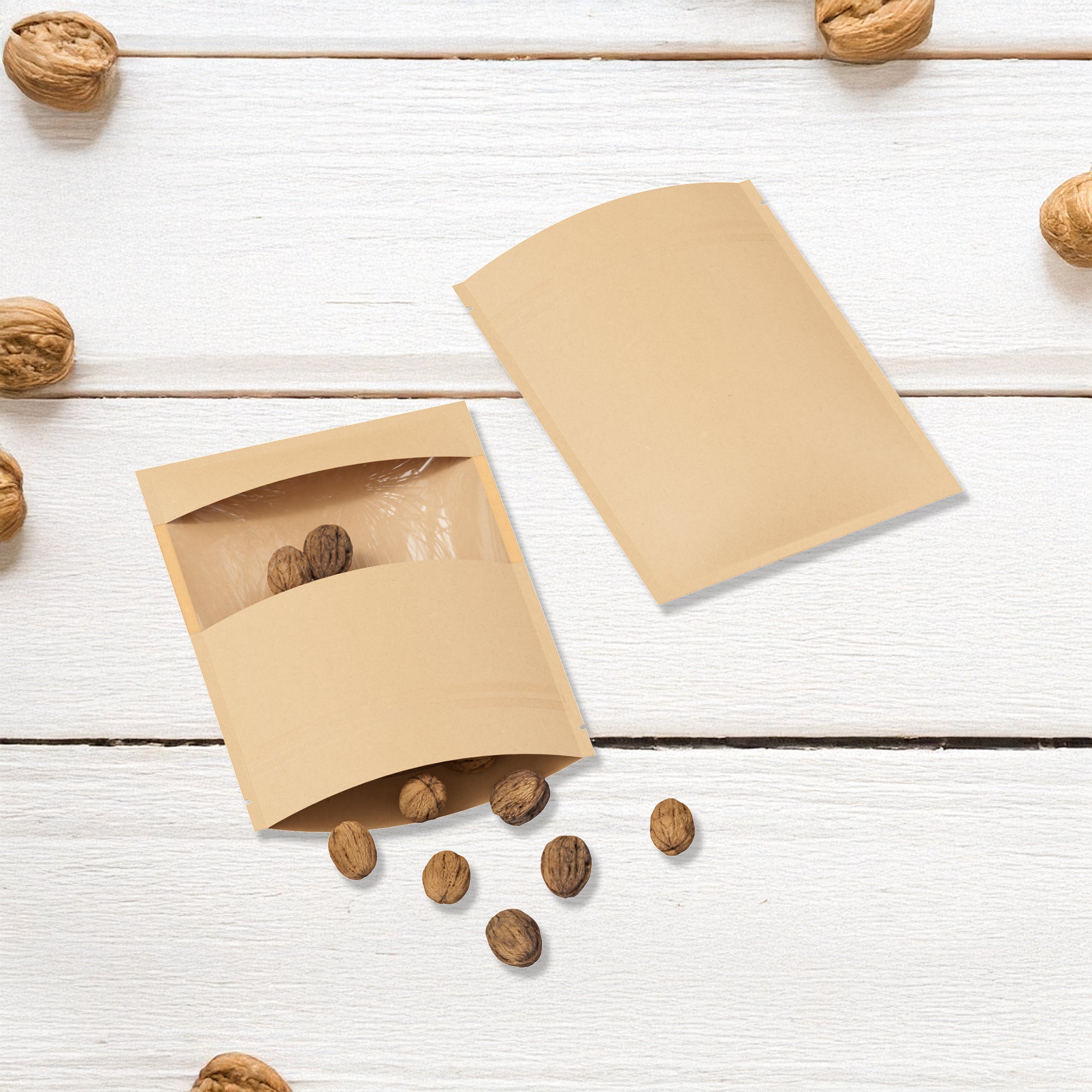 Reusable Flat Zipper Seal Bags – Colored Kraft with Transparent Window