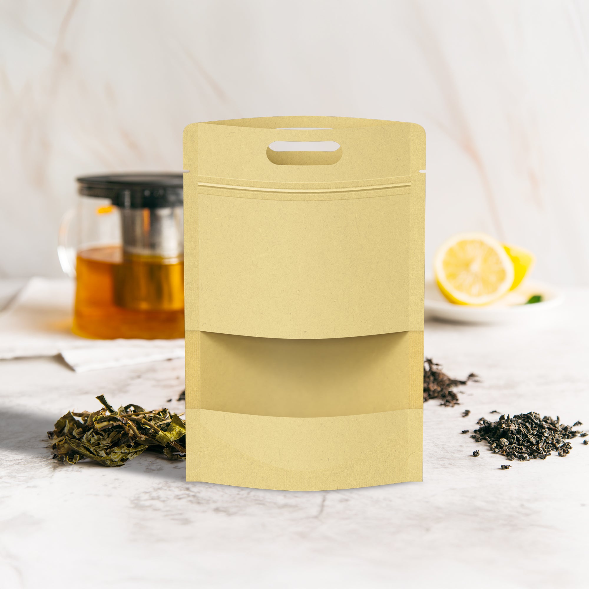 Krafty Brown Translucent Window Stand Strong® Bags with Die Cut Handles