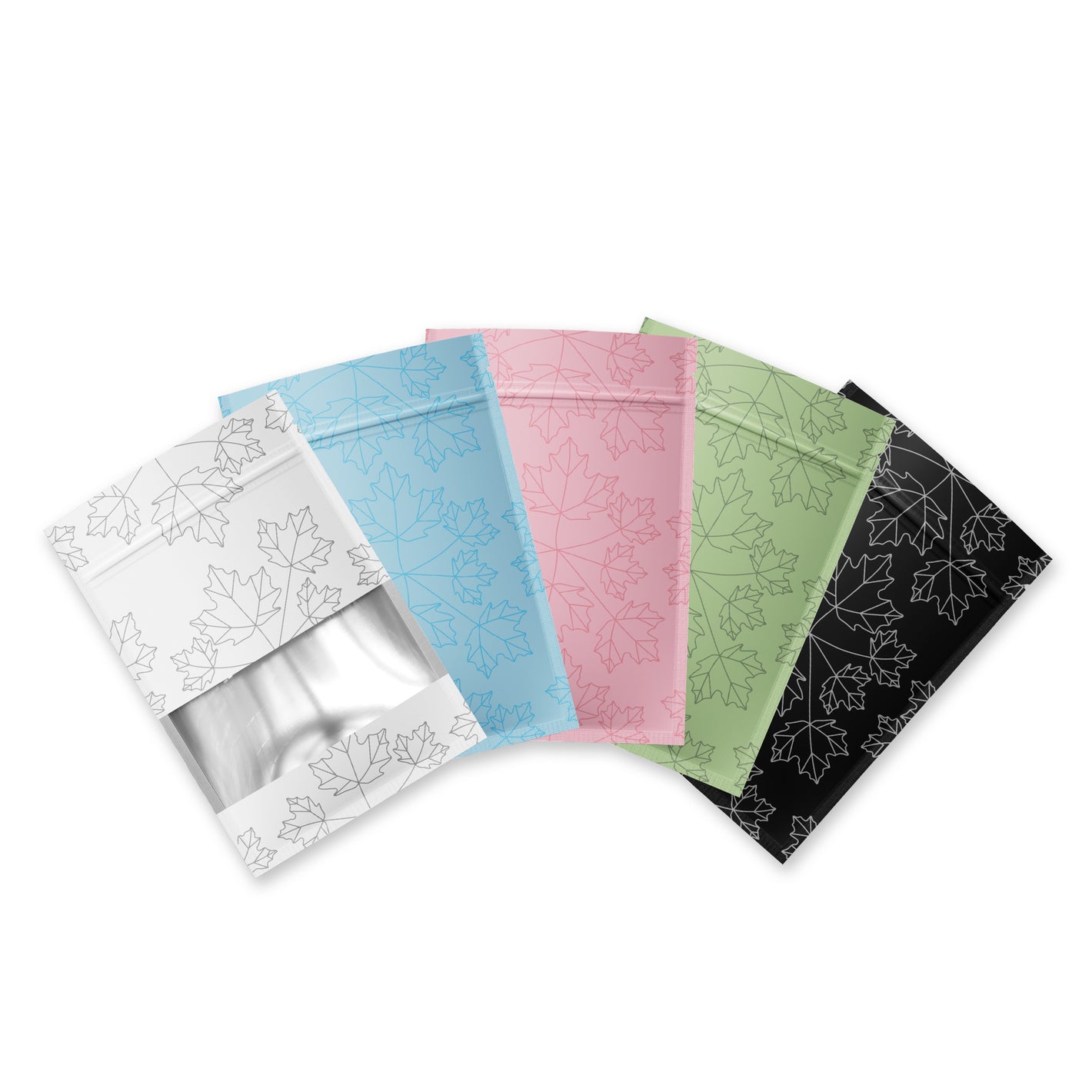 Customizable Matte Frosted Window Maple Leaves Design Aluminum Flat Zipper Seal Bags (Basic Printing)