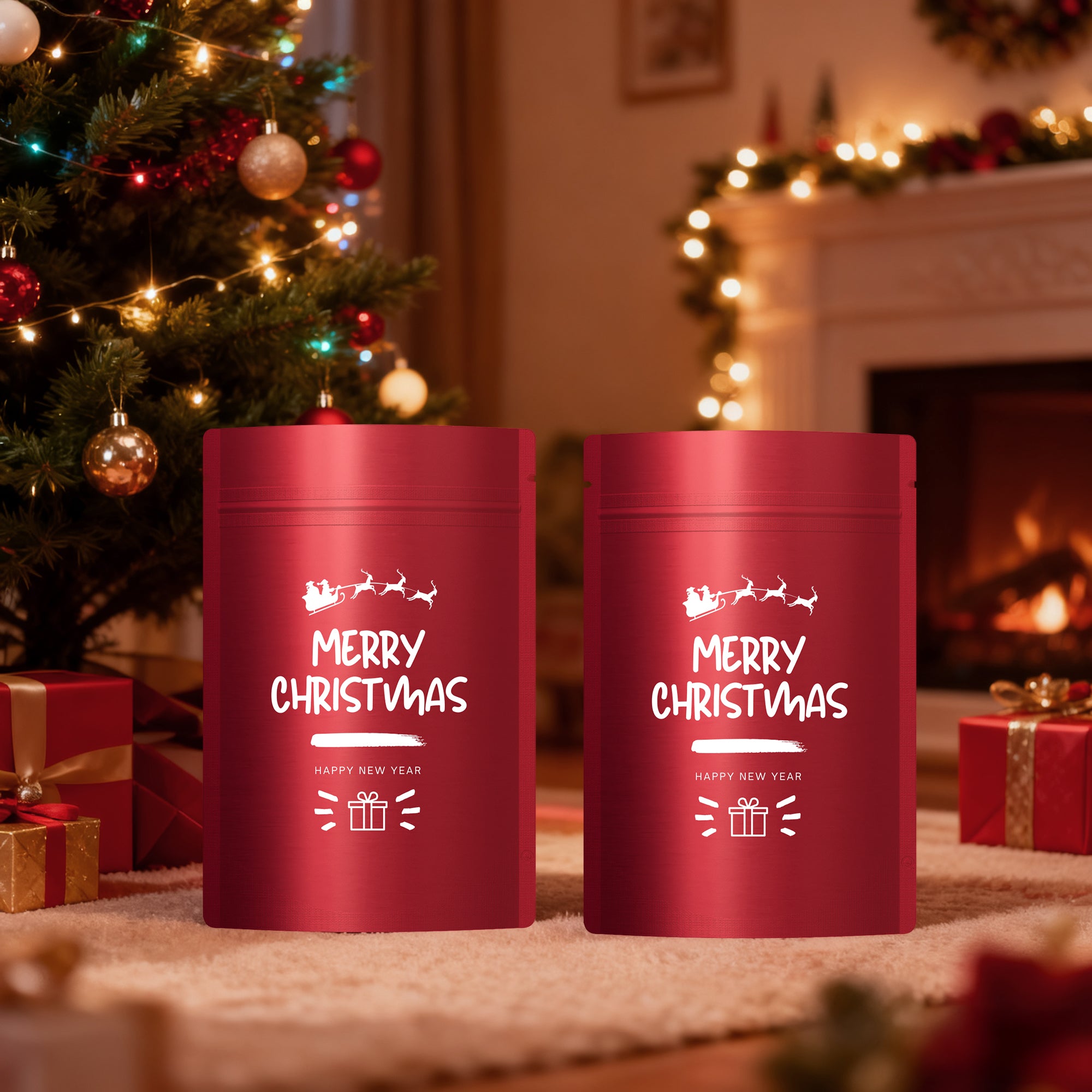 Pre-Designed Christmas Treat Stand Strong® Bags – Festive Holiday Packaging for Candy, Gifts, and Party Favors