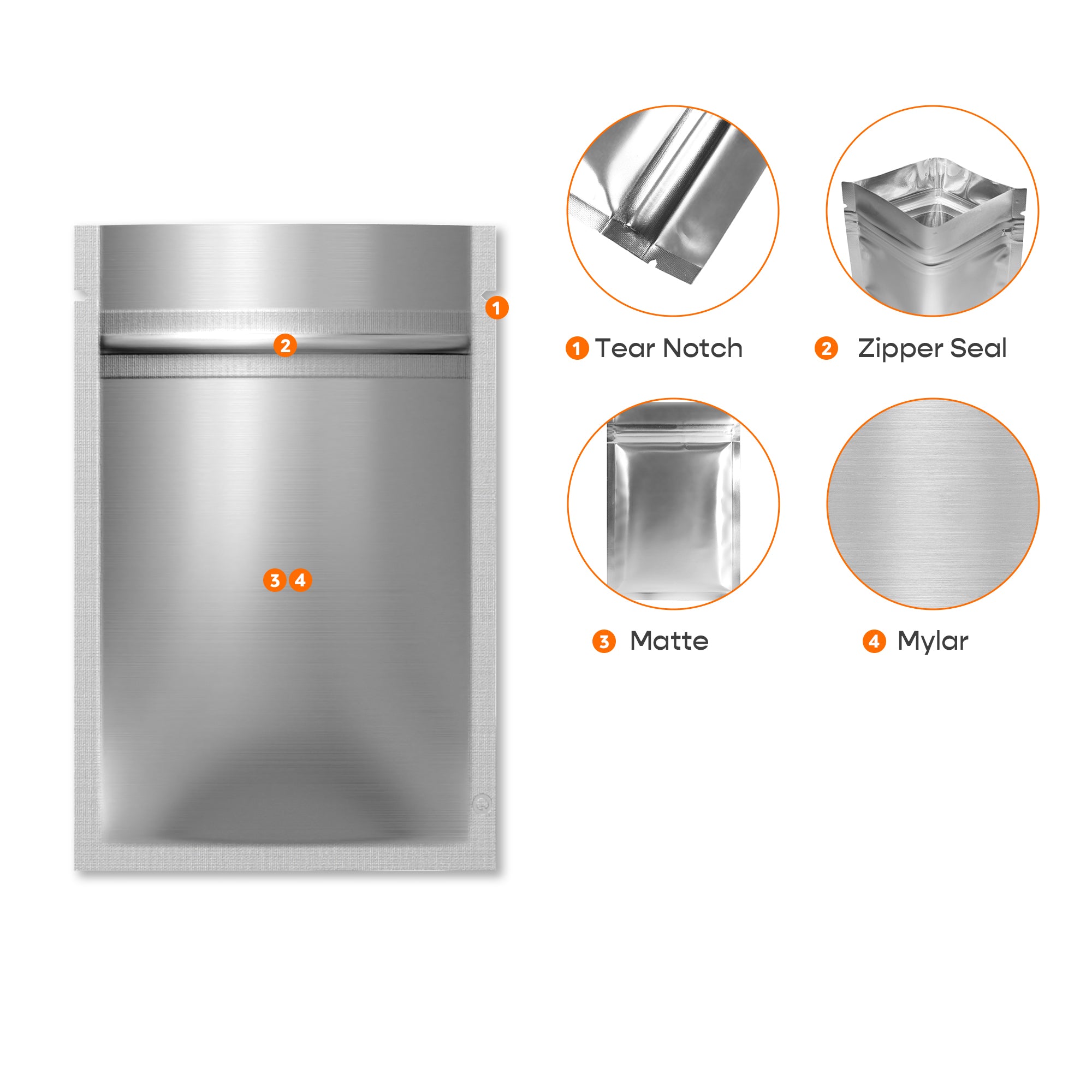 Matte Double-Sided Metallized Mylar Flat Zipper Seal Bags