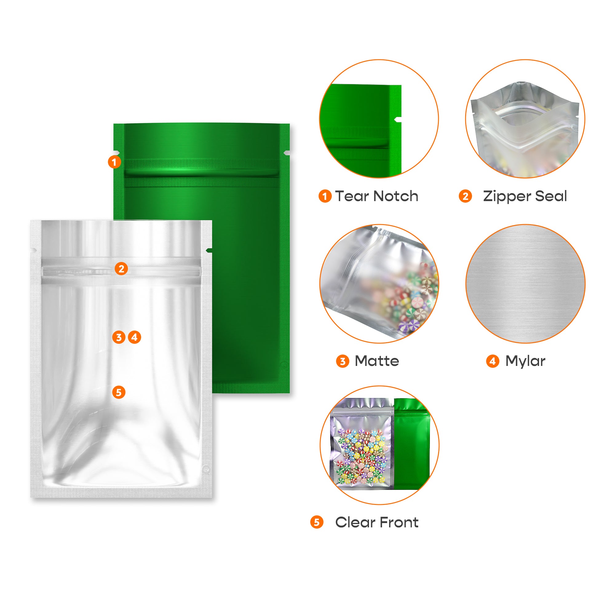 Single Side Matte Metallic Flat Zipper Seal Bags – Colored Mylar QuickQlick® Bags