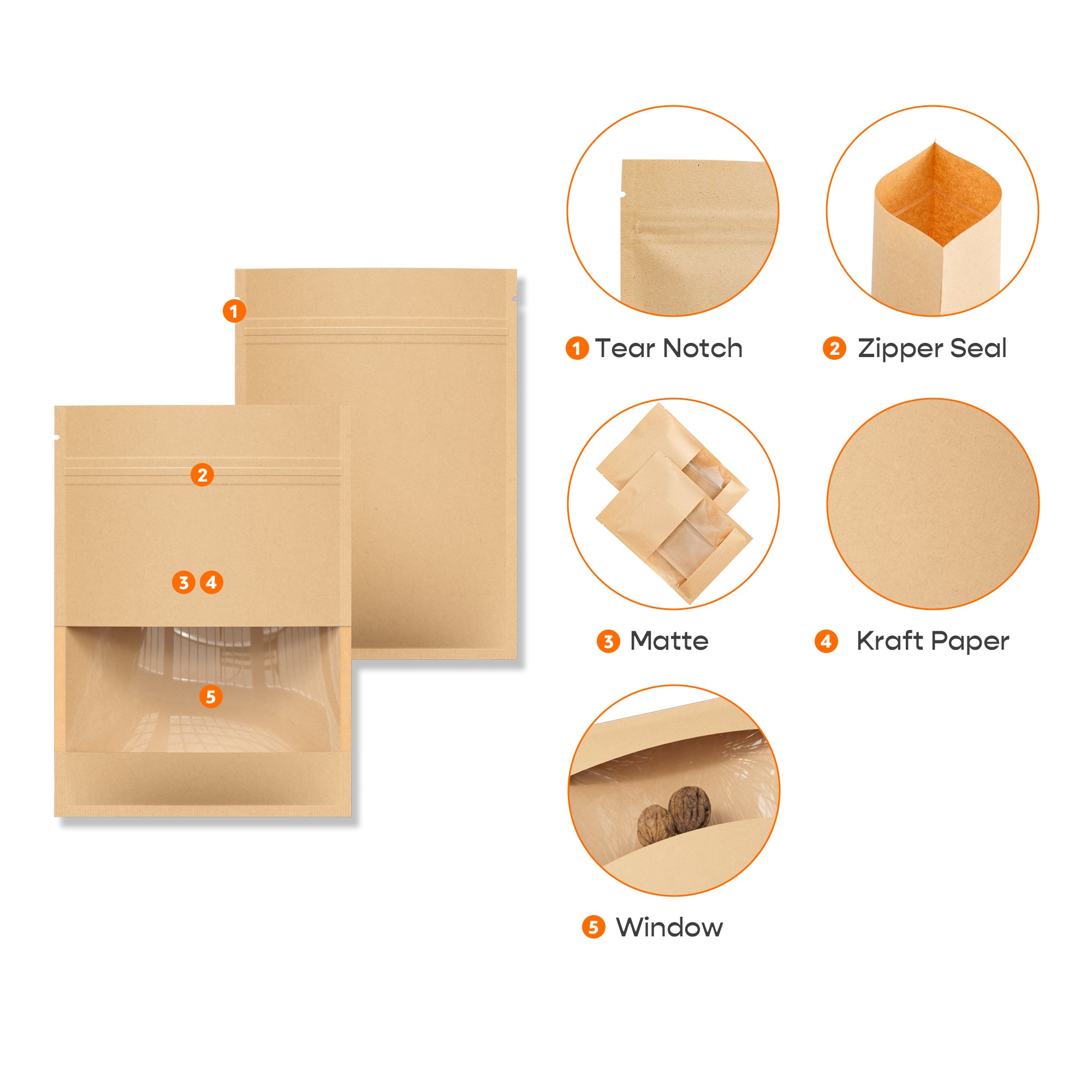 Reusable Flat Zipper Seal Bags – Colored Kraft with Transparent Window