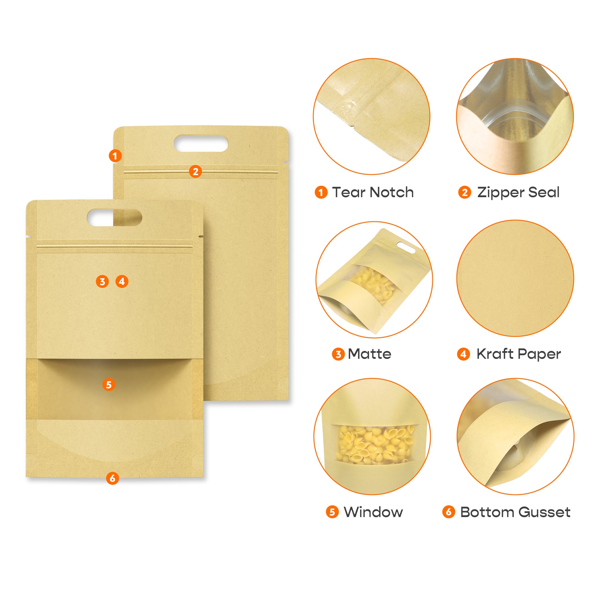 Krafty Brown Translucent Window Stand Strong® Bags with Die Cut Handles