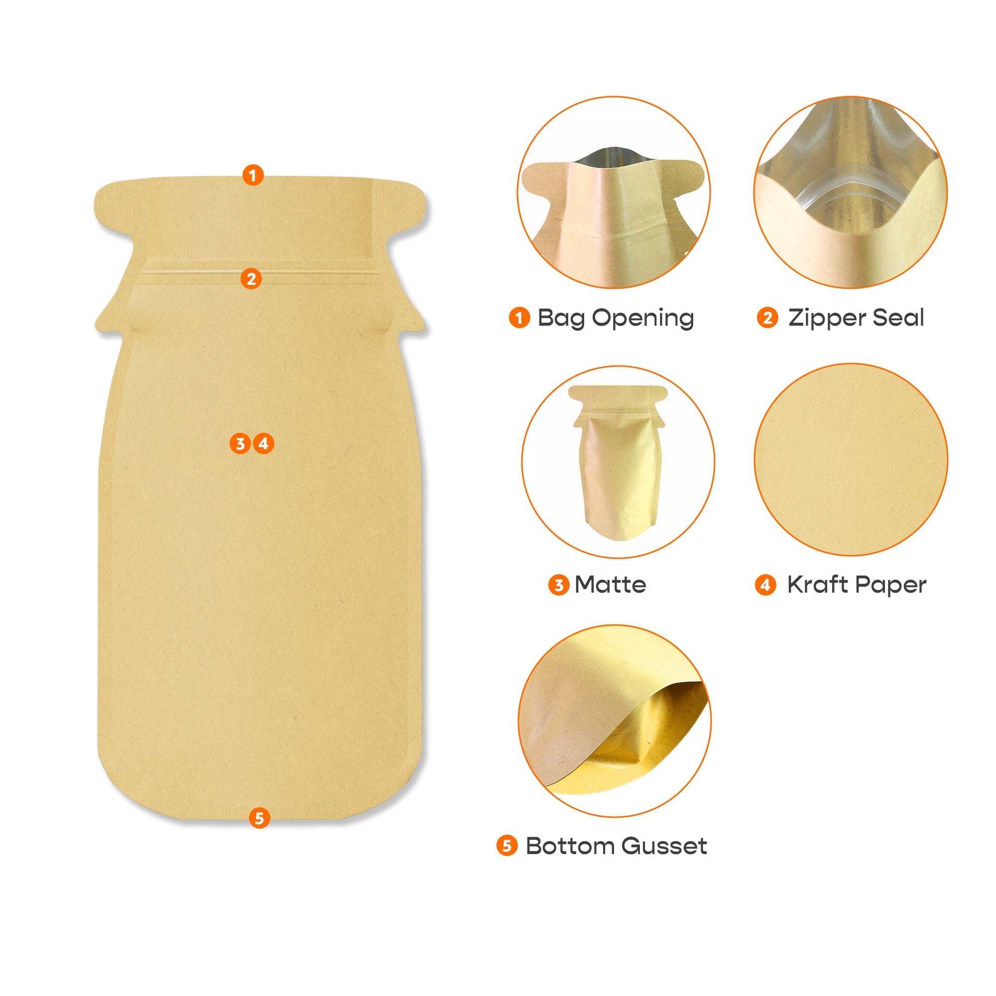 Krafty Brown with Inner Metallic Foil Bottle Shaped Stand Strong® Bags