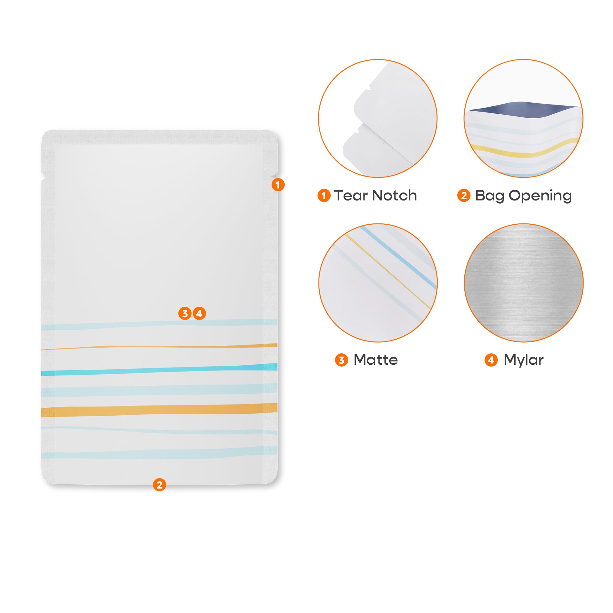 Matte Lace White with Color Lines Design Mylar Foil Open Top Bags