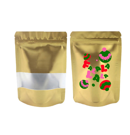 Matte Antique Gold FALALALALA Designed Window Mylar Stand Strong® Bags