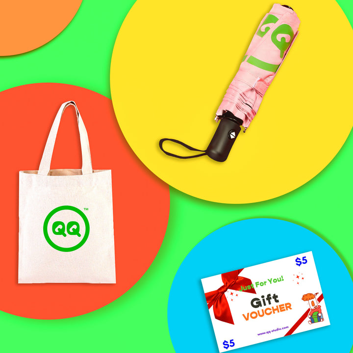 QQ Studio® Gift – Canvas Tote Bag + Umbrella + Store Credit