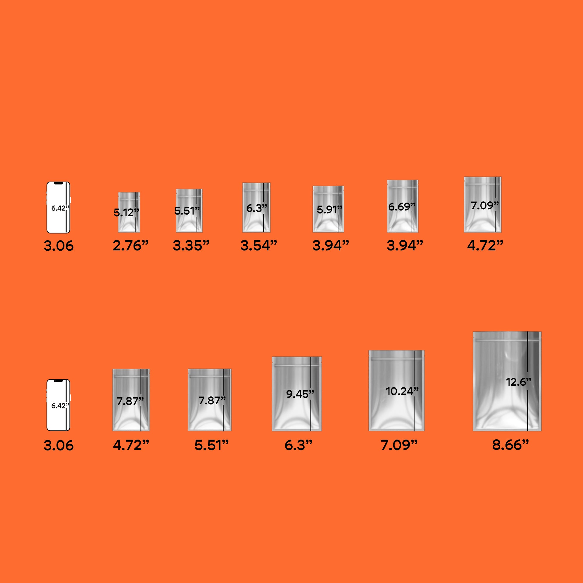 Flat Zipper Seal Bags – Single Side Clear Front with Chrome Silver Metallic Foil