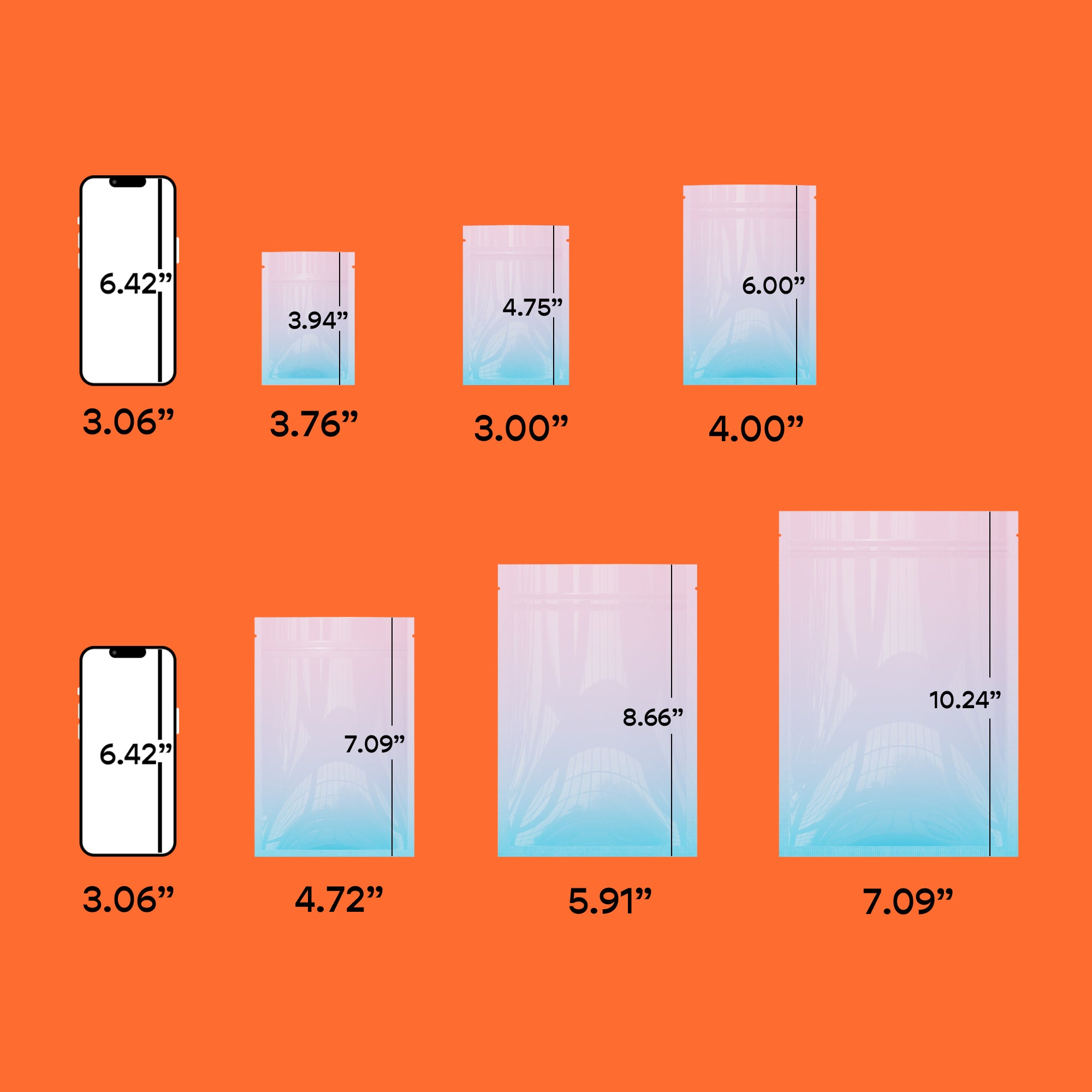 Gradient Ombre Flat Zipper Seal Bags – Glossy Two-Tone Mylar with Double-Sided Finish