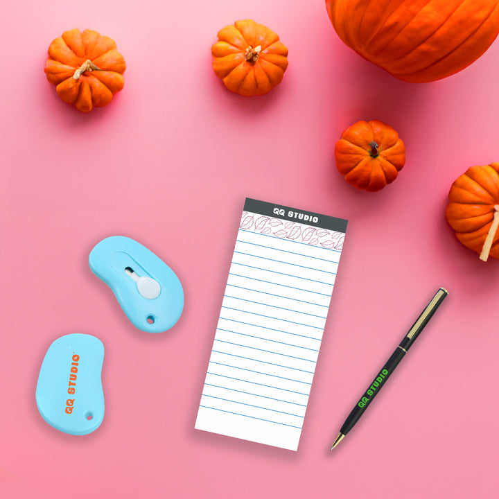 QQ Studio® Gift – Notepad + Pen + Mini Box Cutter