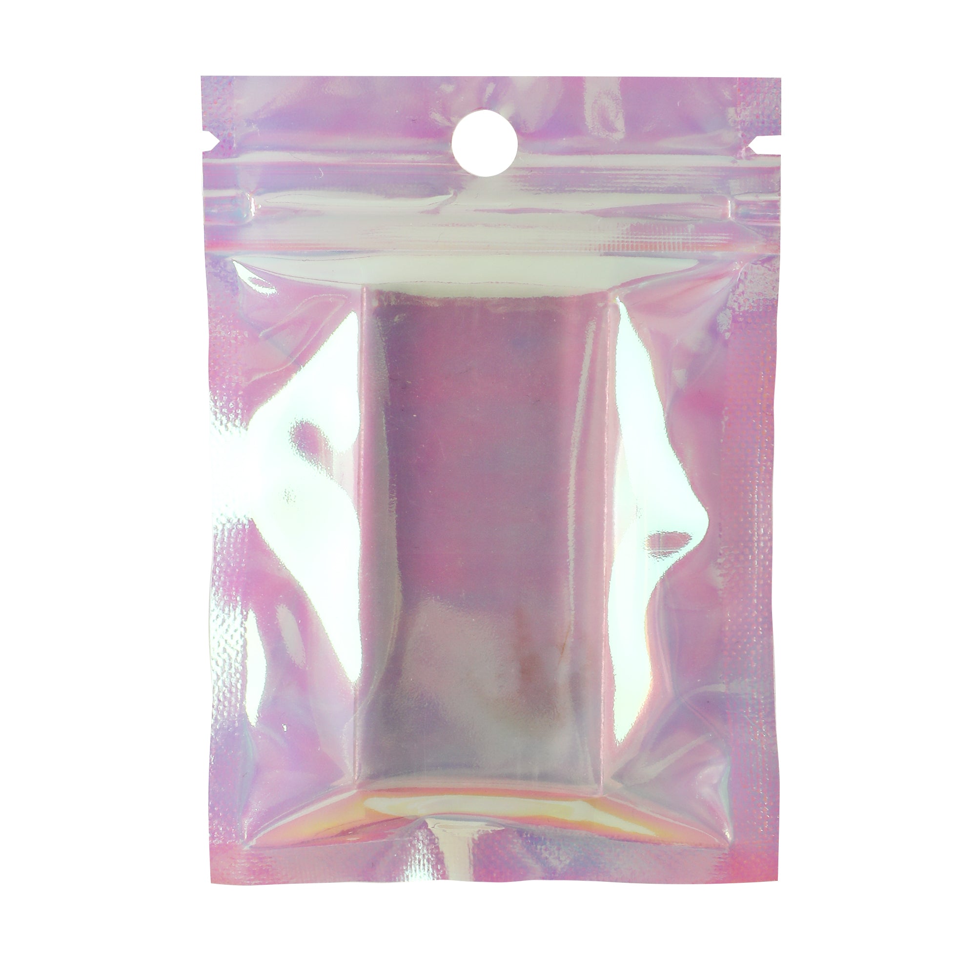 Reusable Flat Zipper Seal Bags – Kaleidoscope Holographic Clear Front with Round Hang Hole