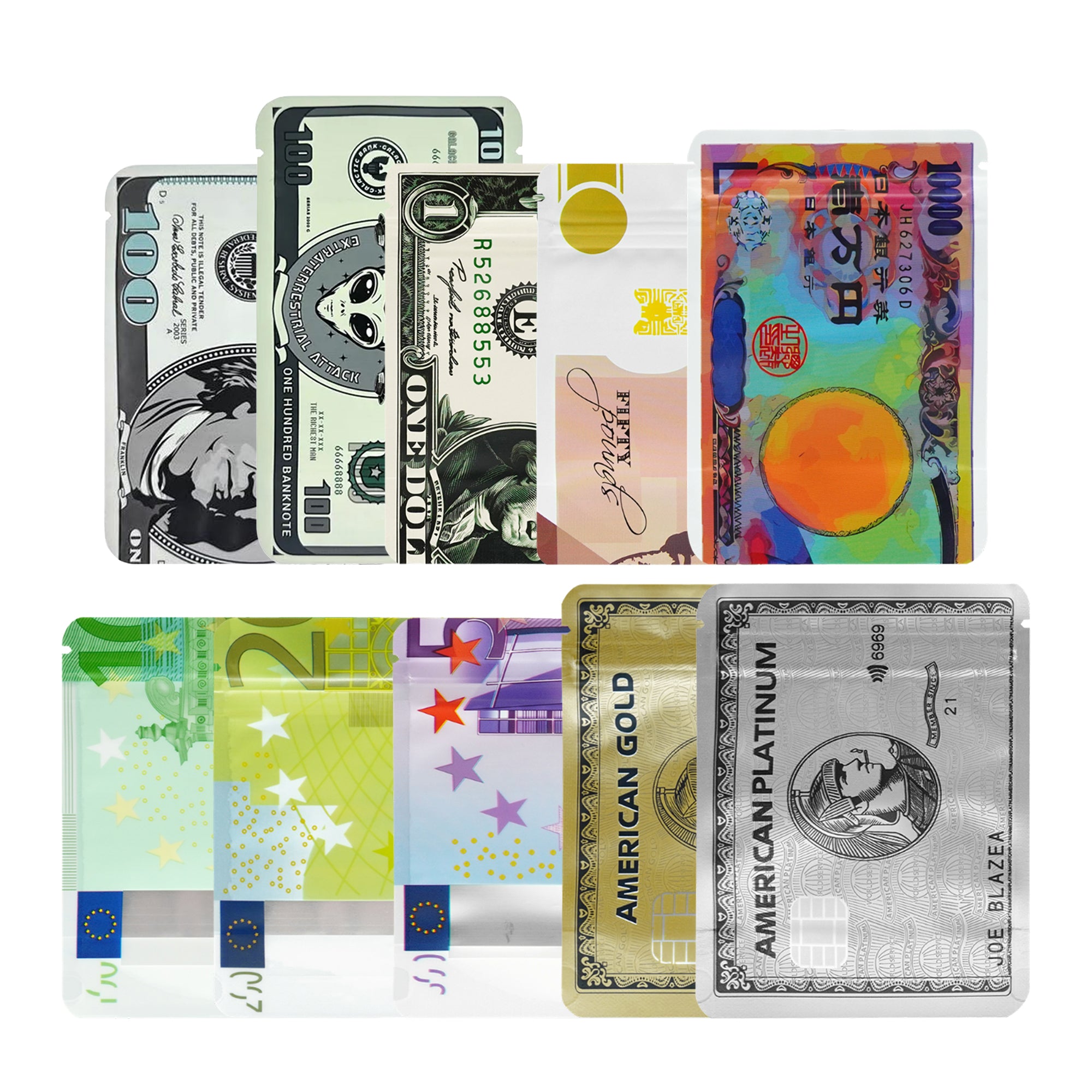 Currency Design Metallic Foil Smell Proof Stand Strong® Bags
