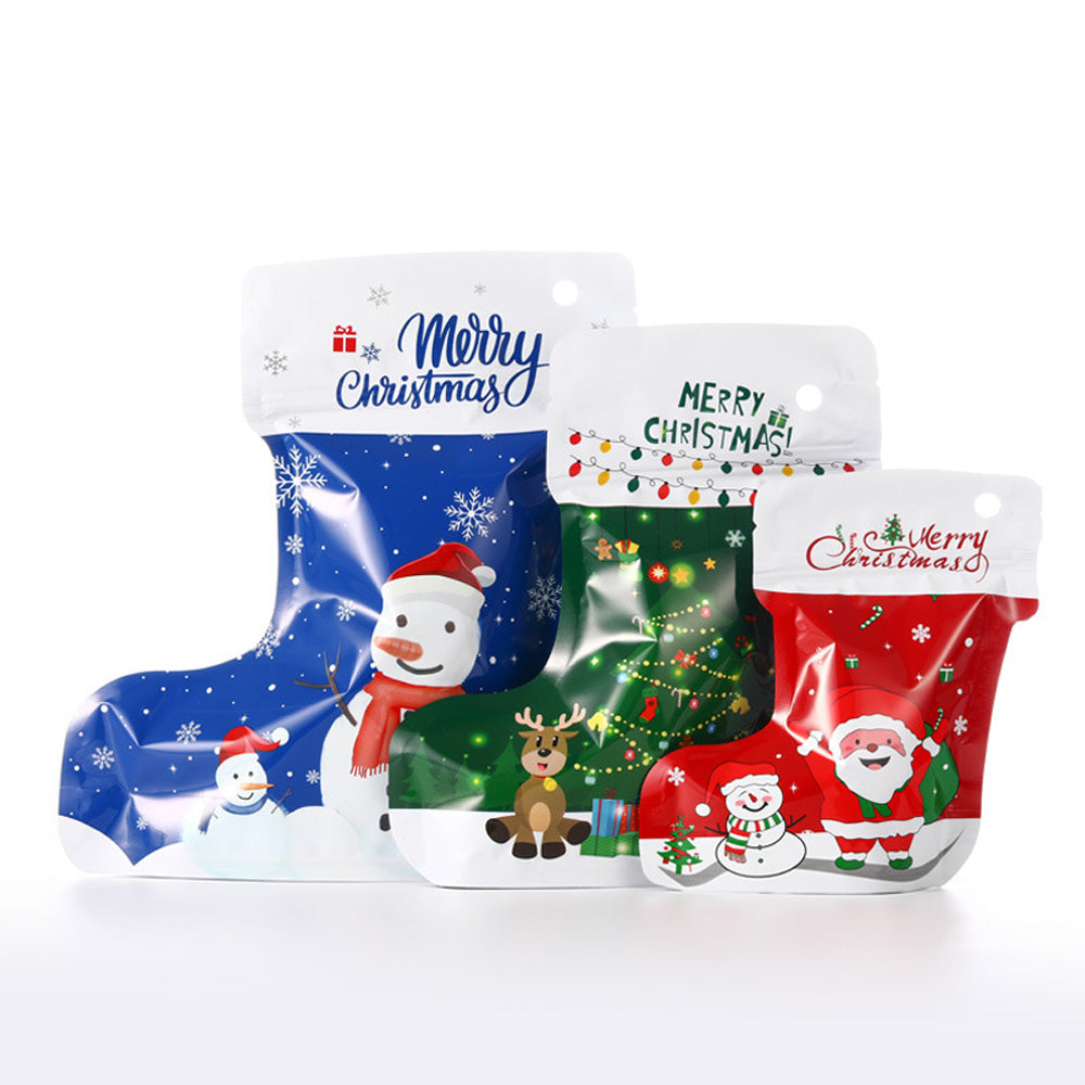 QQ Studio® Christmas Die-Cut Designed Stocking Mylar Stand Strong Bags with Round Hang Hole