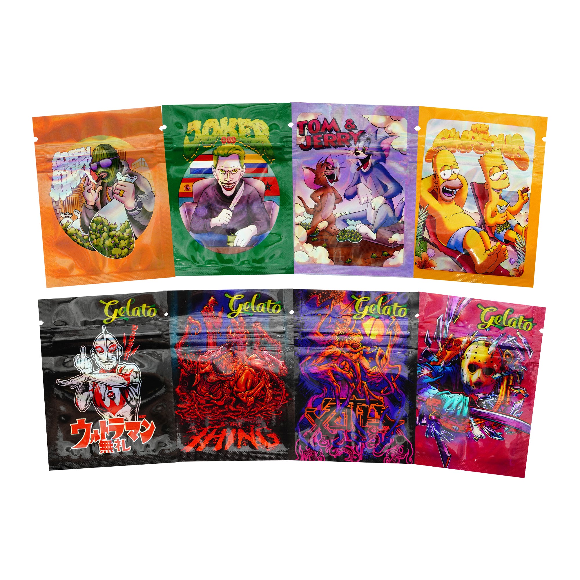 Reusable Flat Zipper Seal Bags – Holographic Assorted Design Smell Proof Mylar Foil