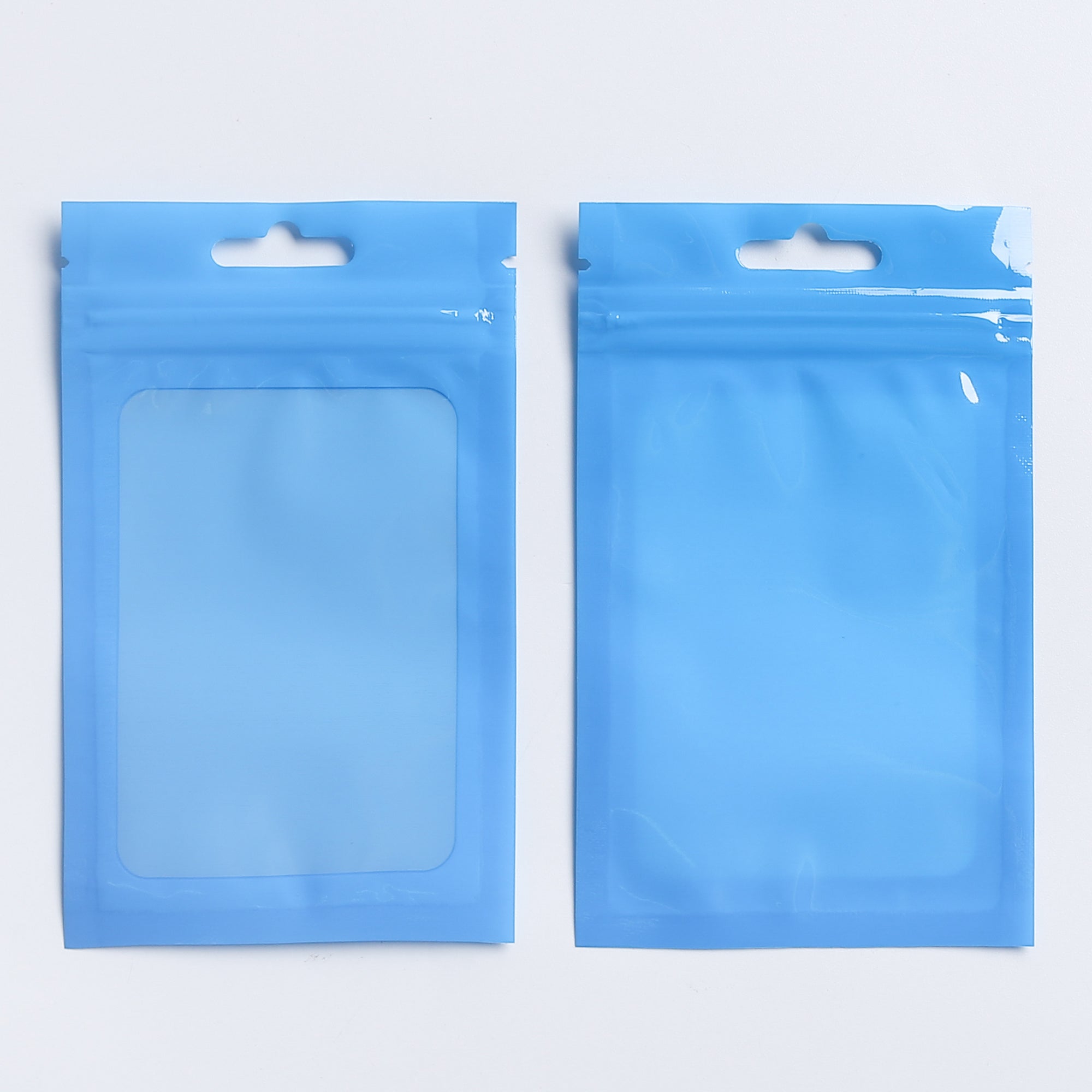 Glossy Neon Blue Bordered Window QuickQlick® Bags with Butterfly Hang Hole