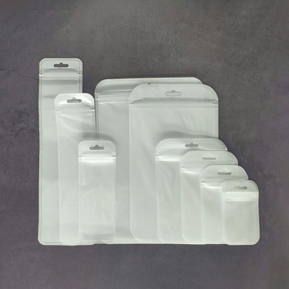 Half White Linen Plastic Flat QuickQlick® Bags with Rounded Corners and Butterfly Hang Hole