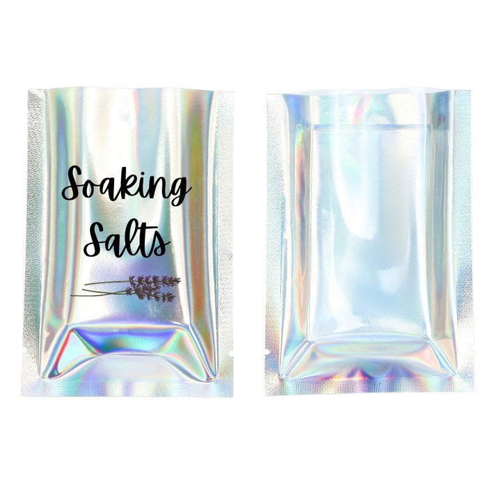 QQ Studio® Clear Plastic and Galactic Holographic Metallic Mylar Flat Open Top SlickSeal™ Bags (Single Side Print)