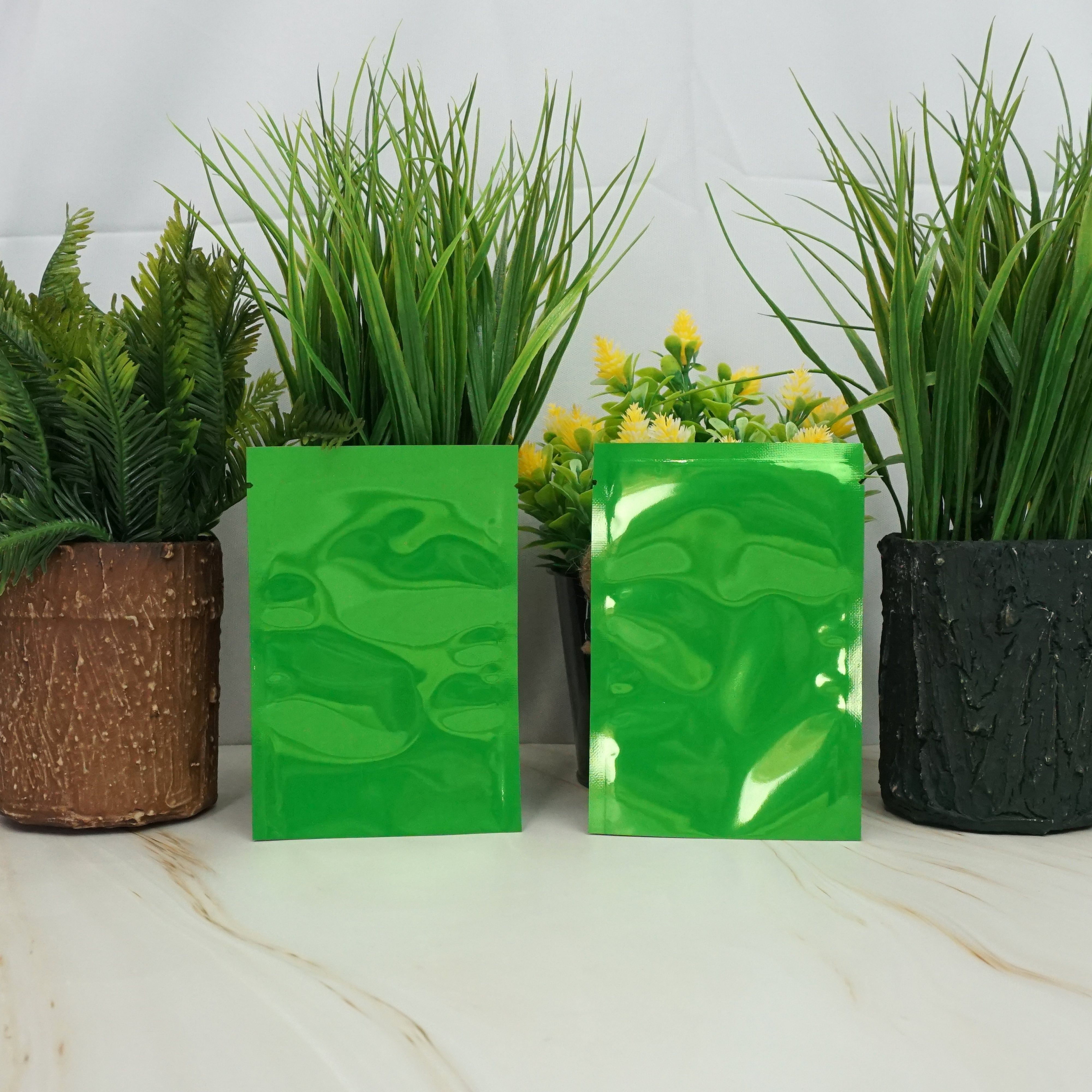 Glossy Sacramento Green Mylar Foil Open Fill Bags