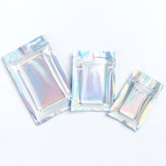 Half Diamond Holographic Mylar Zipper Seal Bags with Clear Window